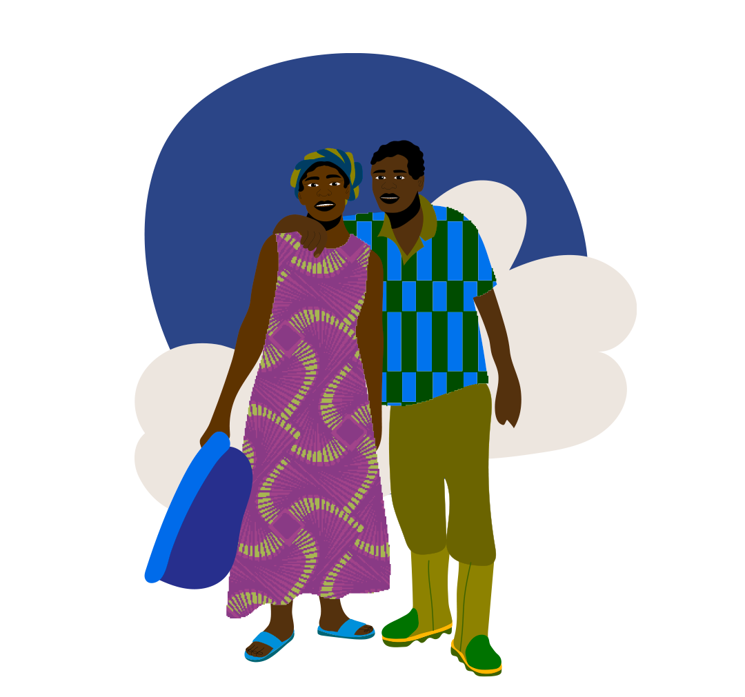 Illustration of a couple of workers from our cocoa farming community