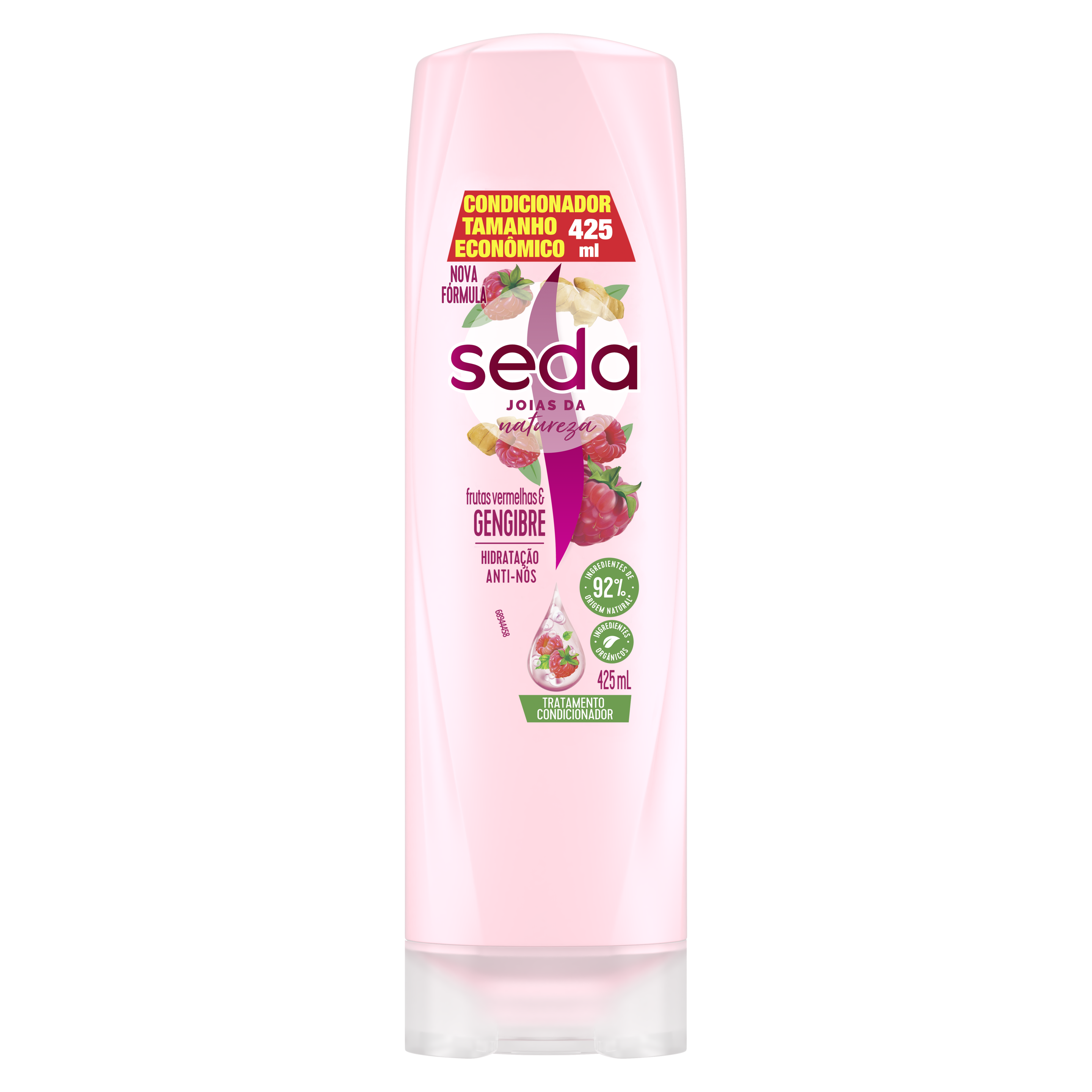 Uma imagem frontal da embalagem de Condicionador Seda Jóias da Natureza Frutas Vermelhas e Gengibre 425ml