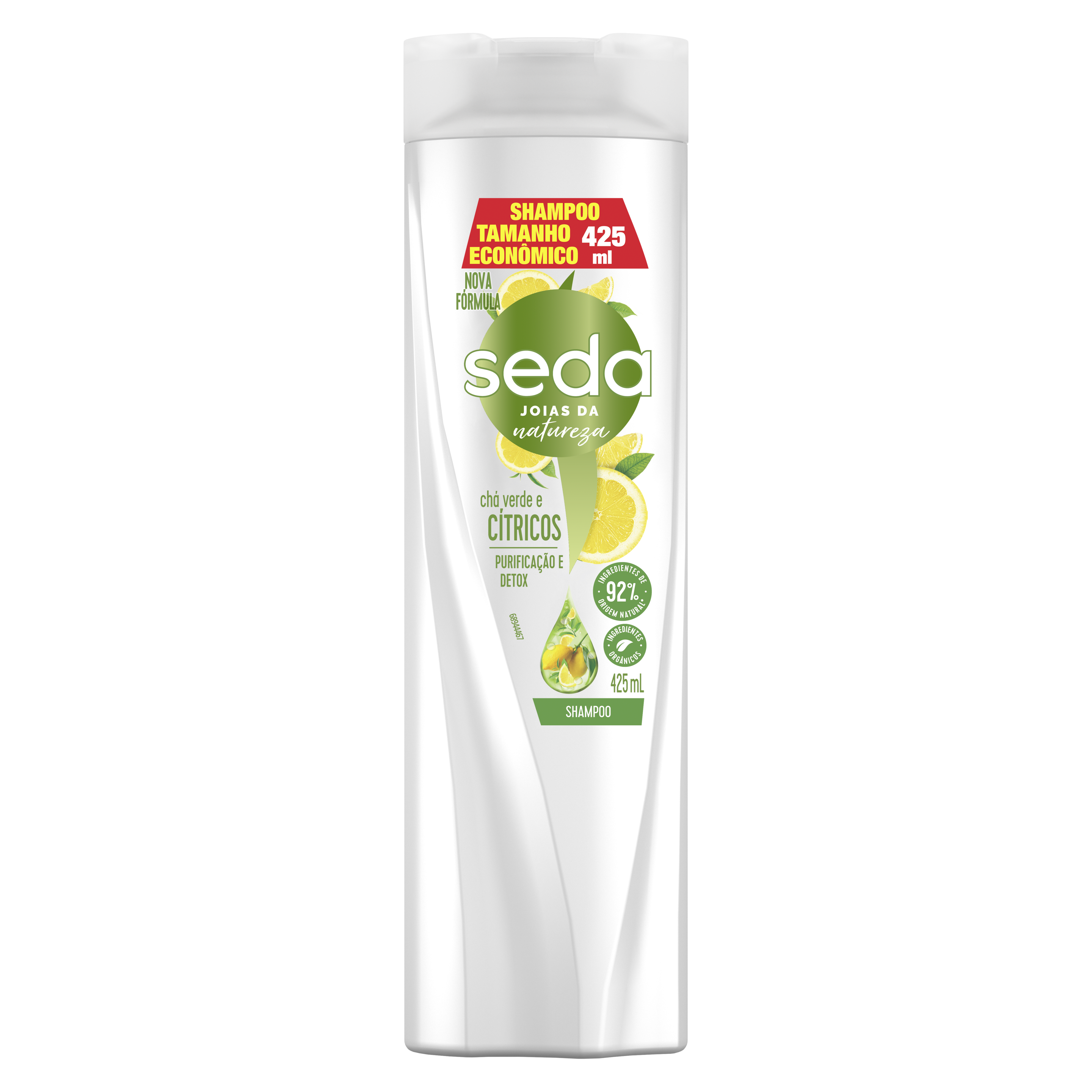 Uma imagem frontal da embalagem de Shampoo Seda Jóias da Natureza Chá Verde e Cítricos 325ml