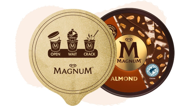 Aluminium tamper seal and Magnum ice cream tub plastic lid