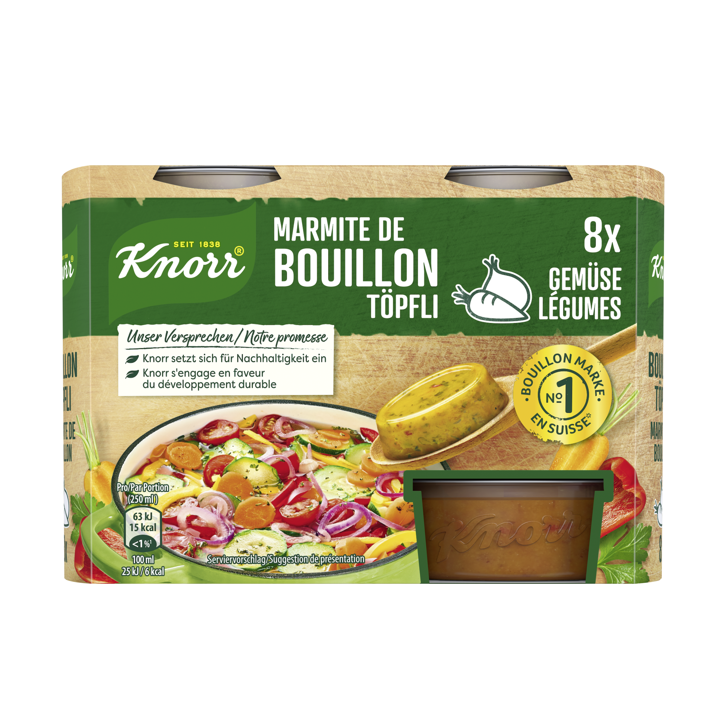 KNORR Bouillon Töpfli Gemüse Packung 8 x 1 Stück 4 l