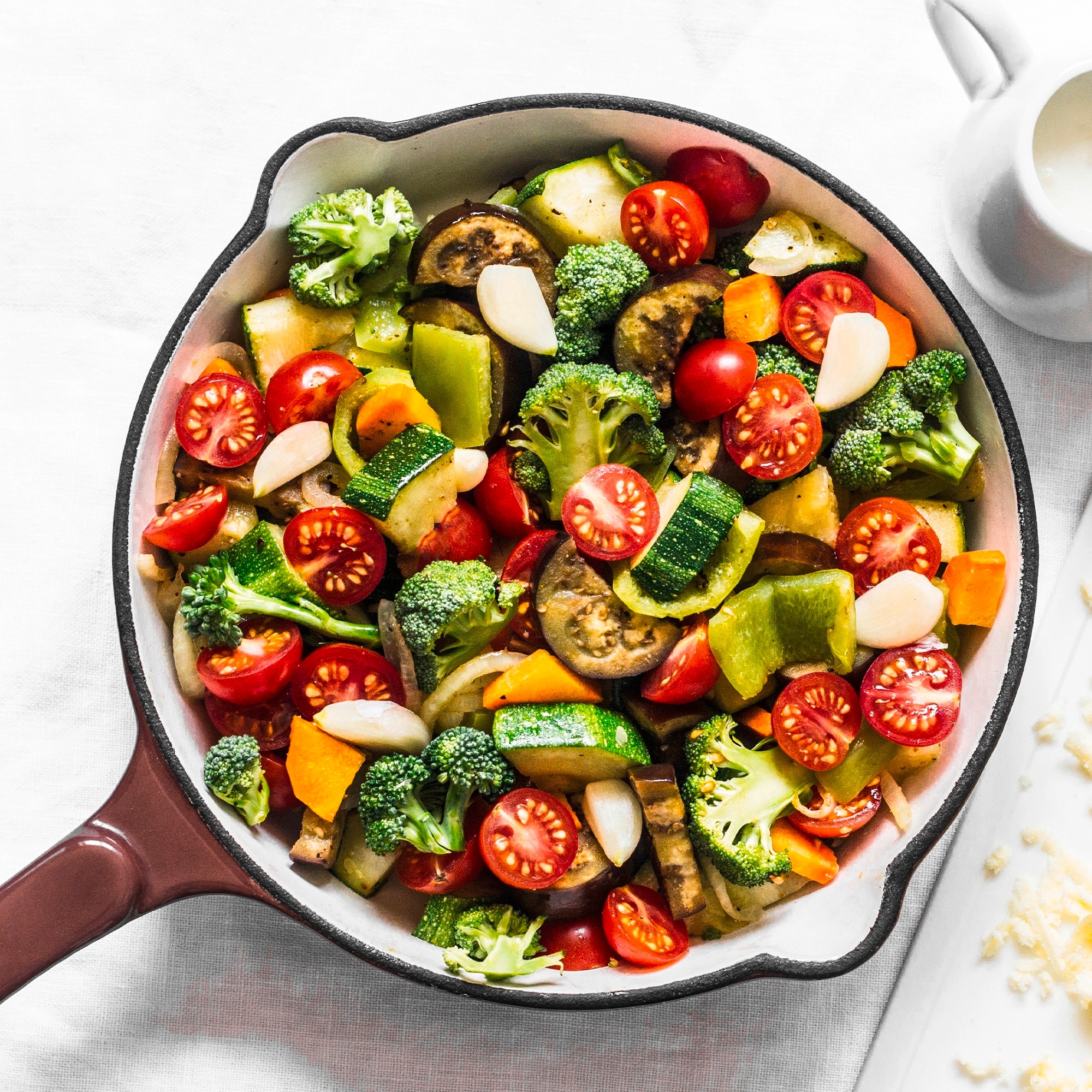 Colourful vegetables in a pan