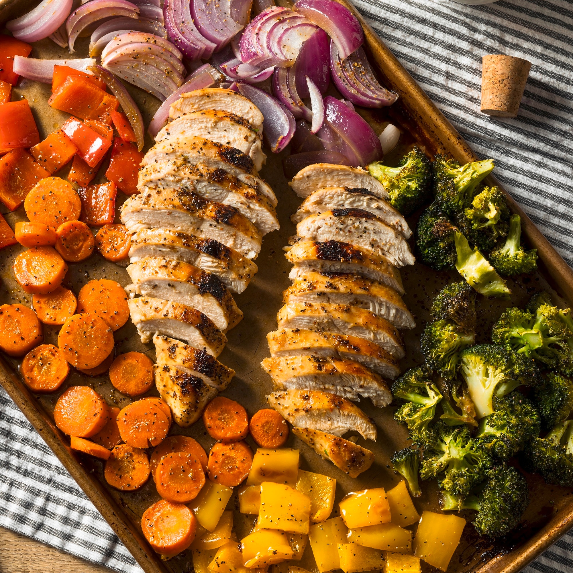 Tray of chicken with roasted vegetables