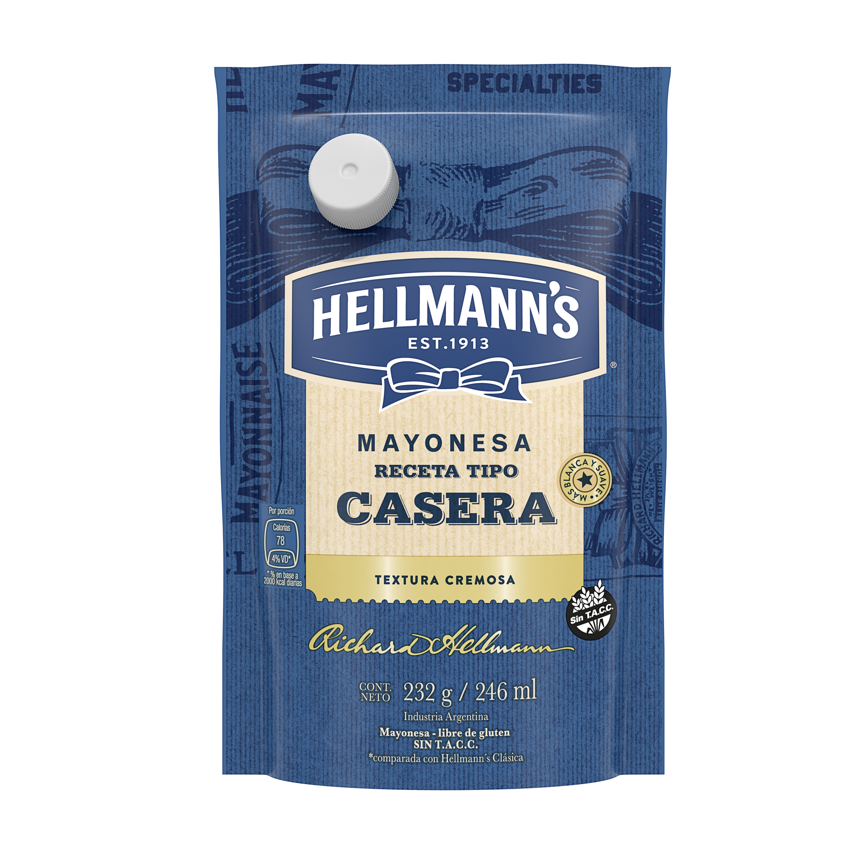 Imagen de envase doypack de mayonesa Receta Casera Hellmann's 232 gramos