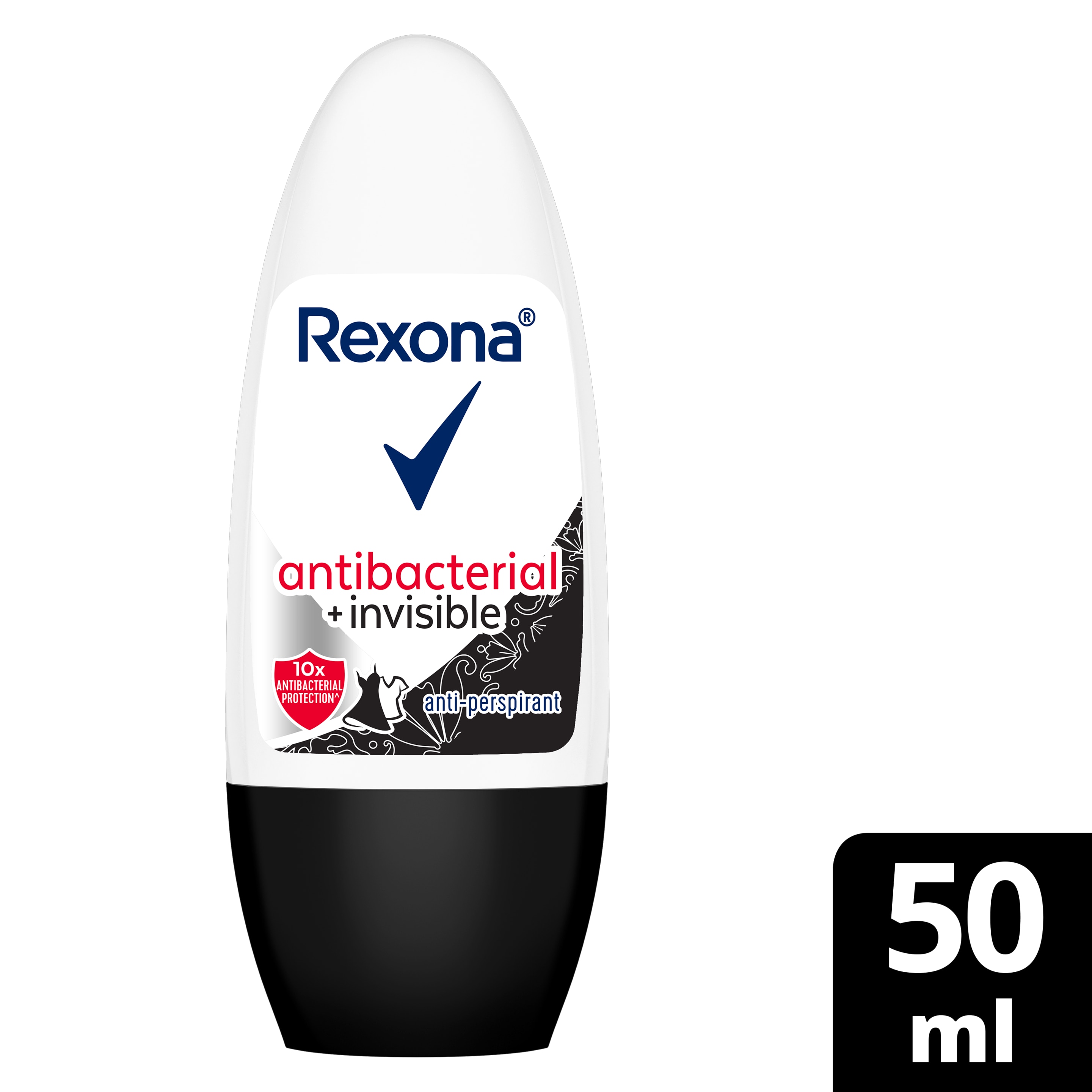 REXONA for Women Antiperspirant Deodorant Roll-On, 48 Hour Sweat and Odor Protection, Antibacterial  Invisible, Keeps You Feeling Fresh and Dry, 50ml