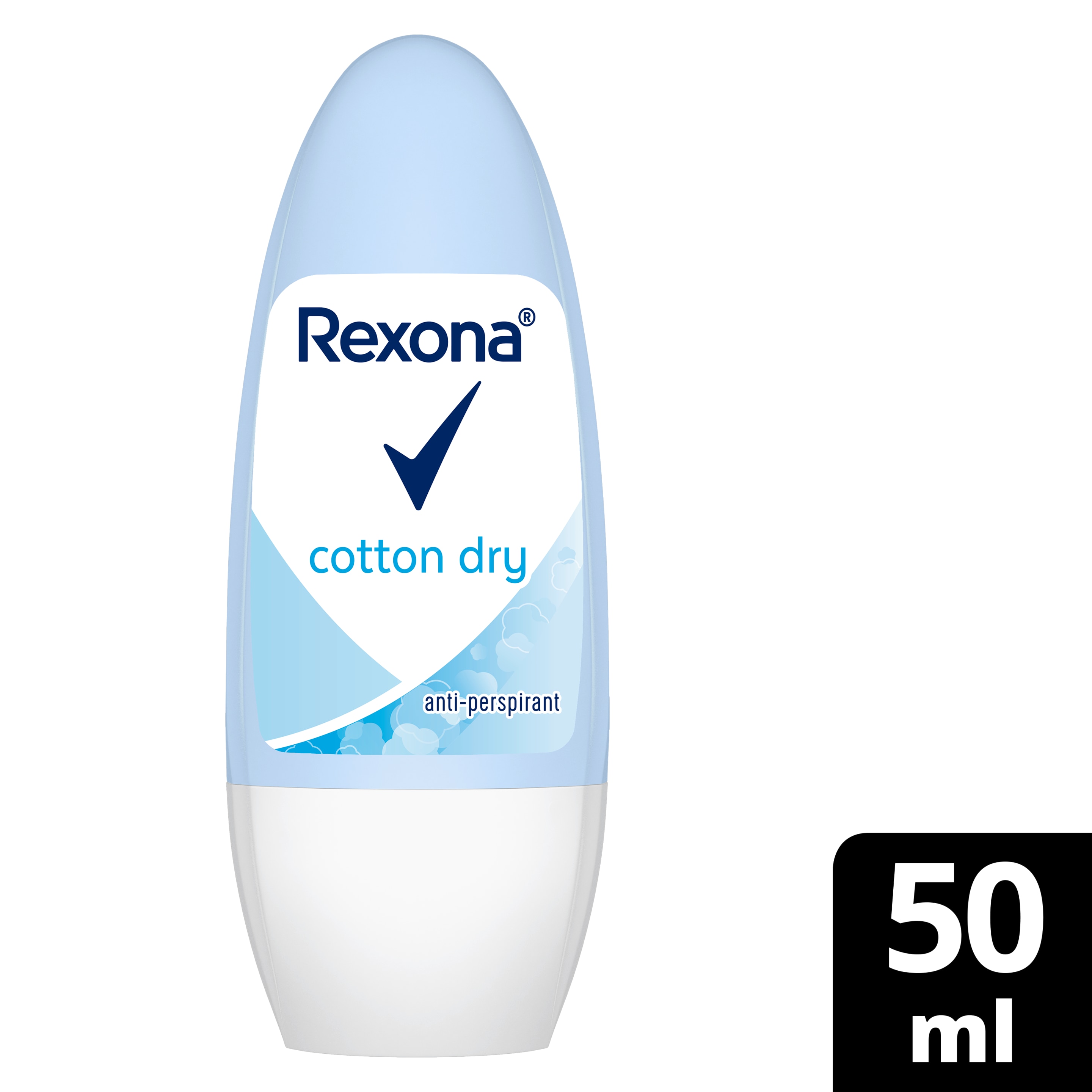 REXONA for Women Antiperspirant Deodorant Roll-On, 48 Hour Sweat and Odor Protection, Cotton Dry, Keeps You Feeling Fresh and Dry, 50ml