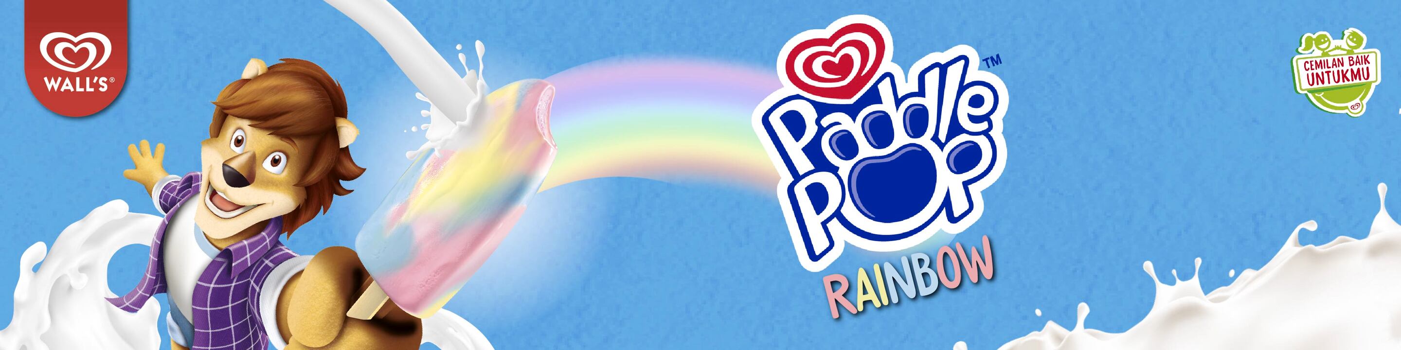 Paddlepop the lion with rainbow ice cream