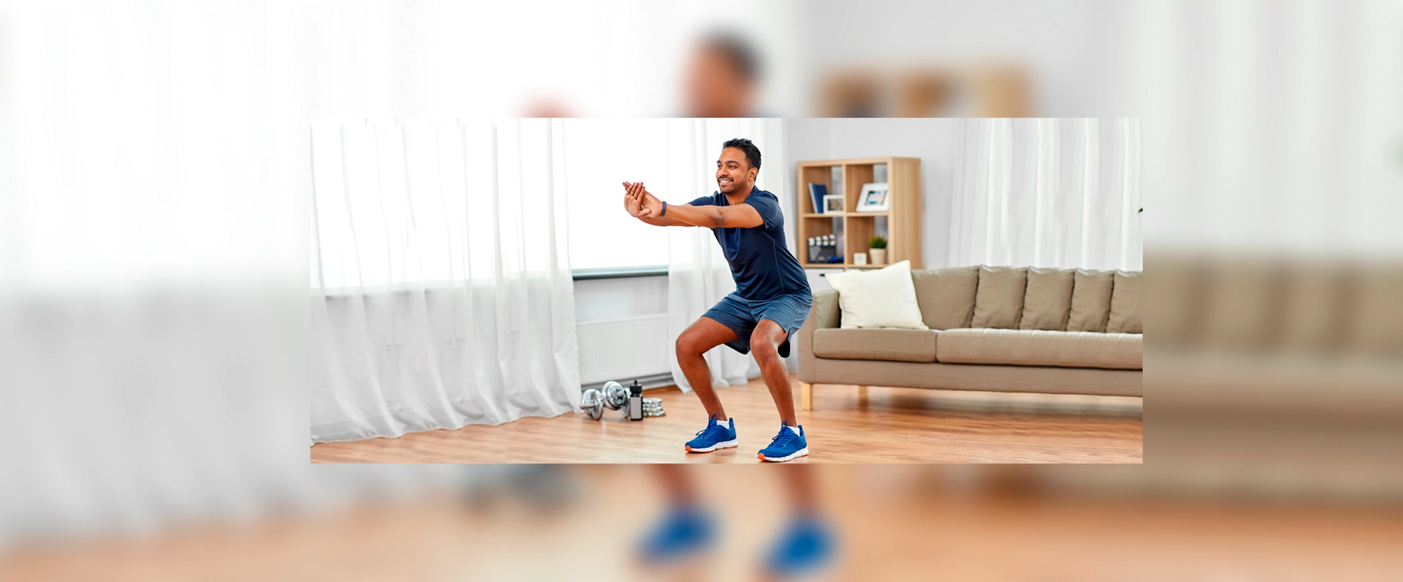 Woman exercising with both her right leg and arm up