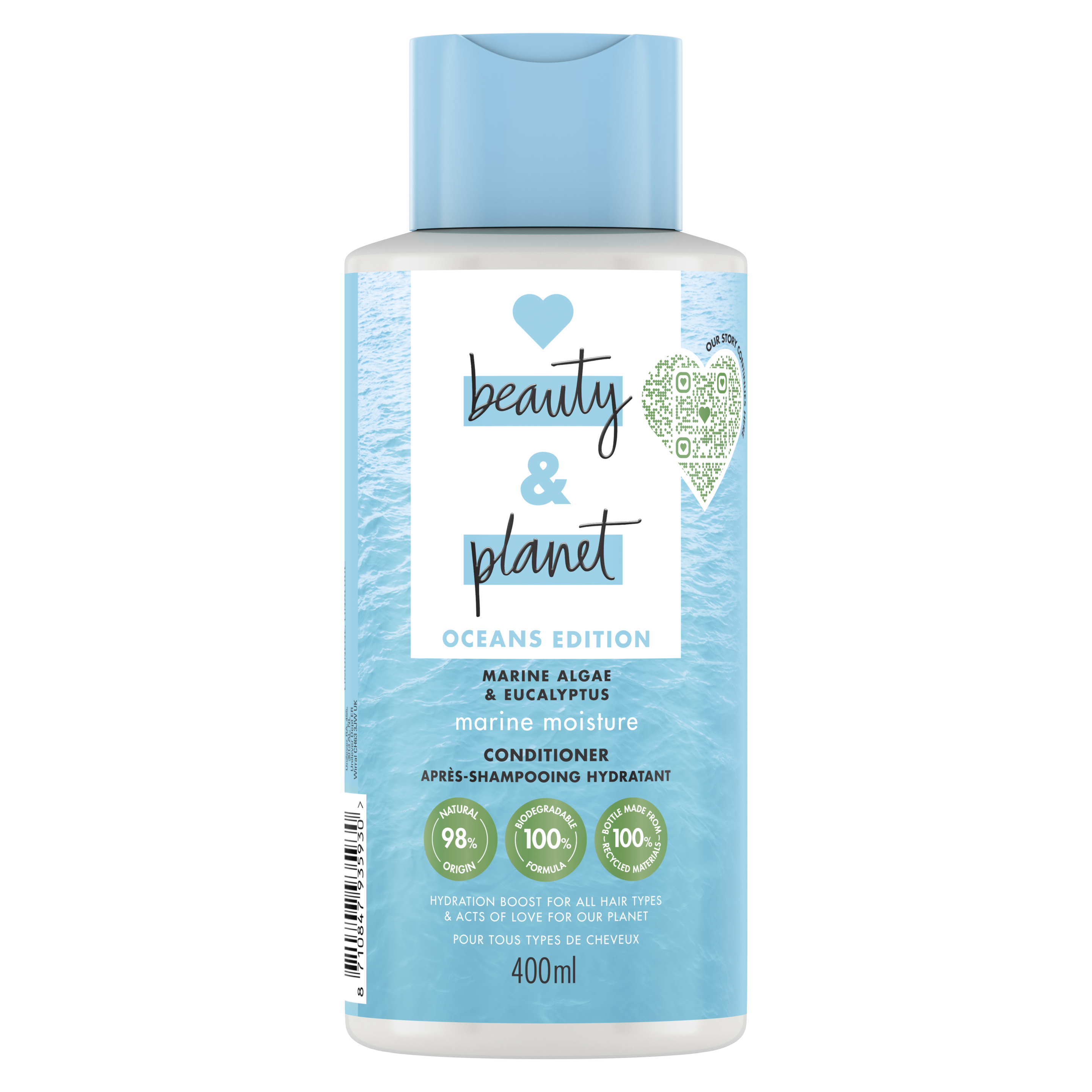 Voorkant conditioner Love Beauty and Planet Marine Algae & Eucalyptus Conditioner 400ml Text