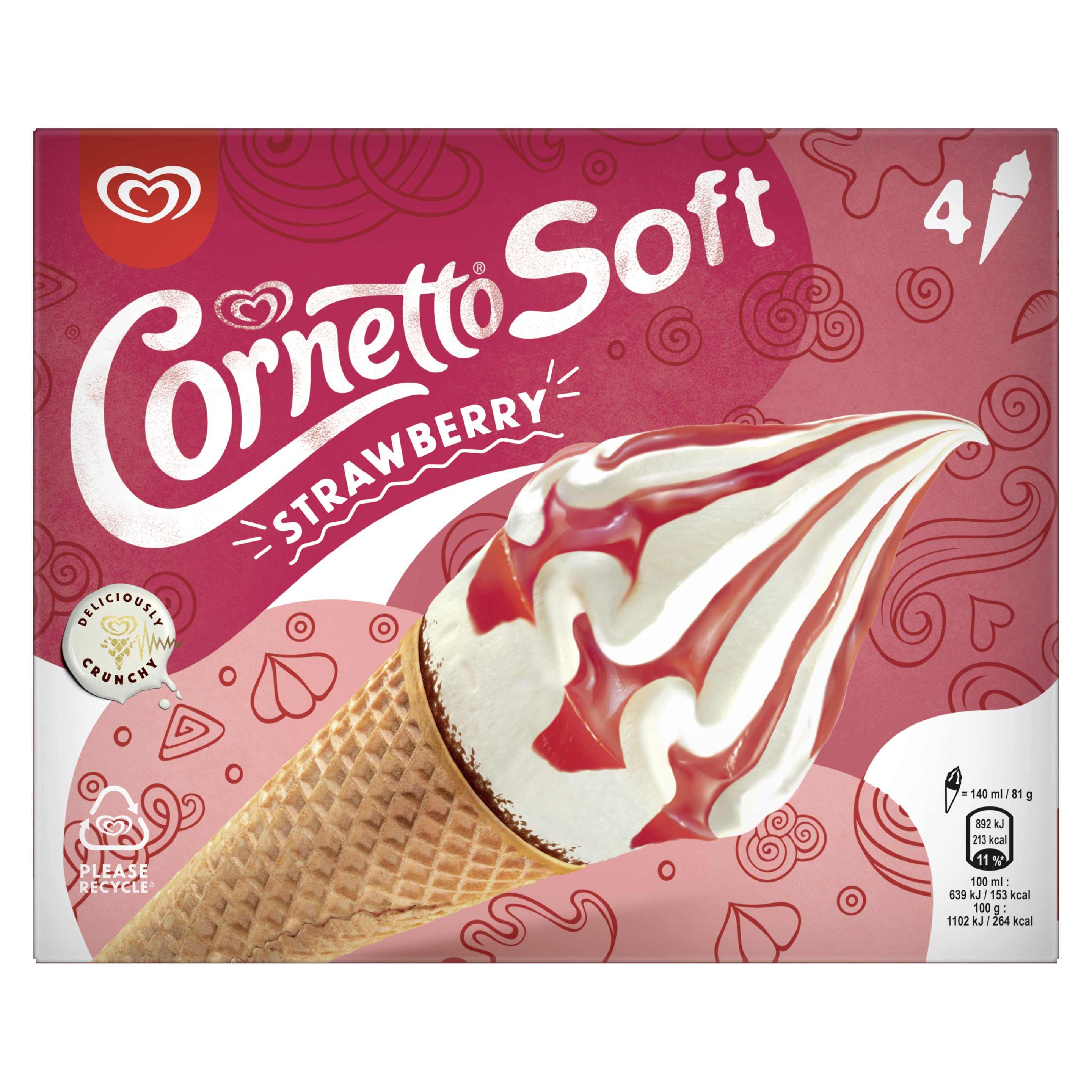Cornetto Soft Strawberry & Vanilla 4 X 140ml