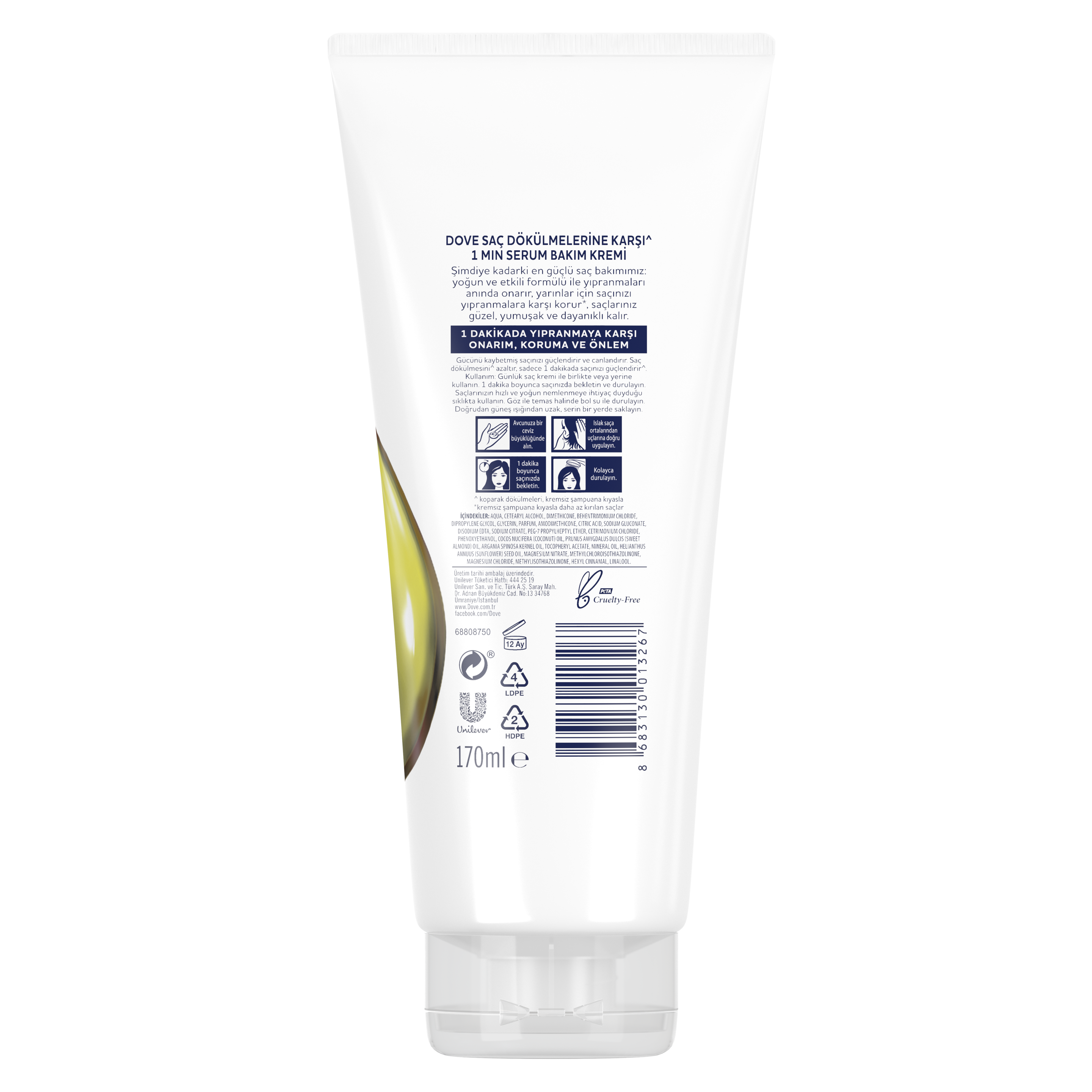 DOVE 1 Minute Serum Saç Bakım Kremi  Saç Dökülmelerine Karşı  170 ml