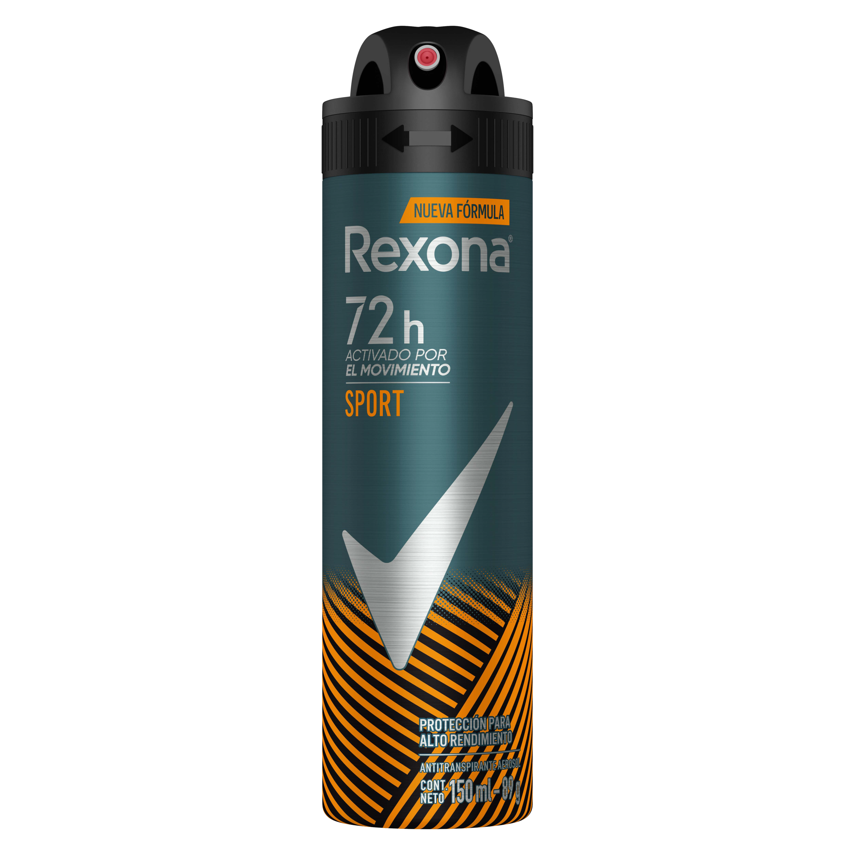 Rexona® Sport: Desodorante antitranspirante en aerosol que ofrece doble protección contra el sudor por 72 h.
