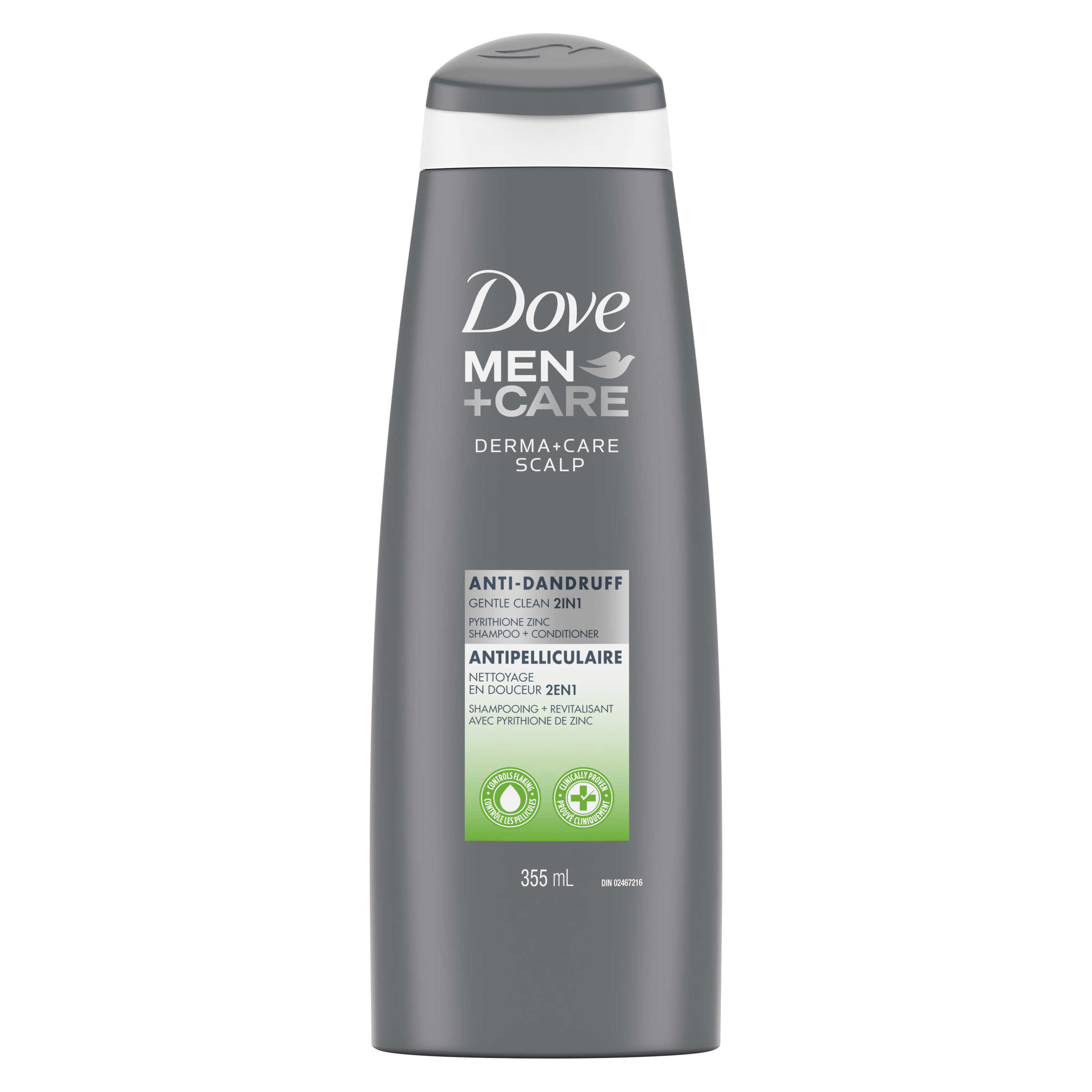 Shampooing-revitalisant 2 en 1 Dove Men+Care Derma+Care Scalp Cuir Chevelu Nettoyage en douceur 355 ml