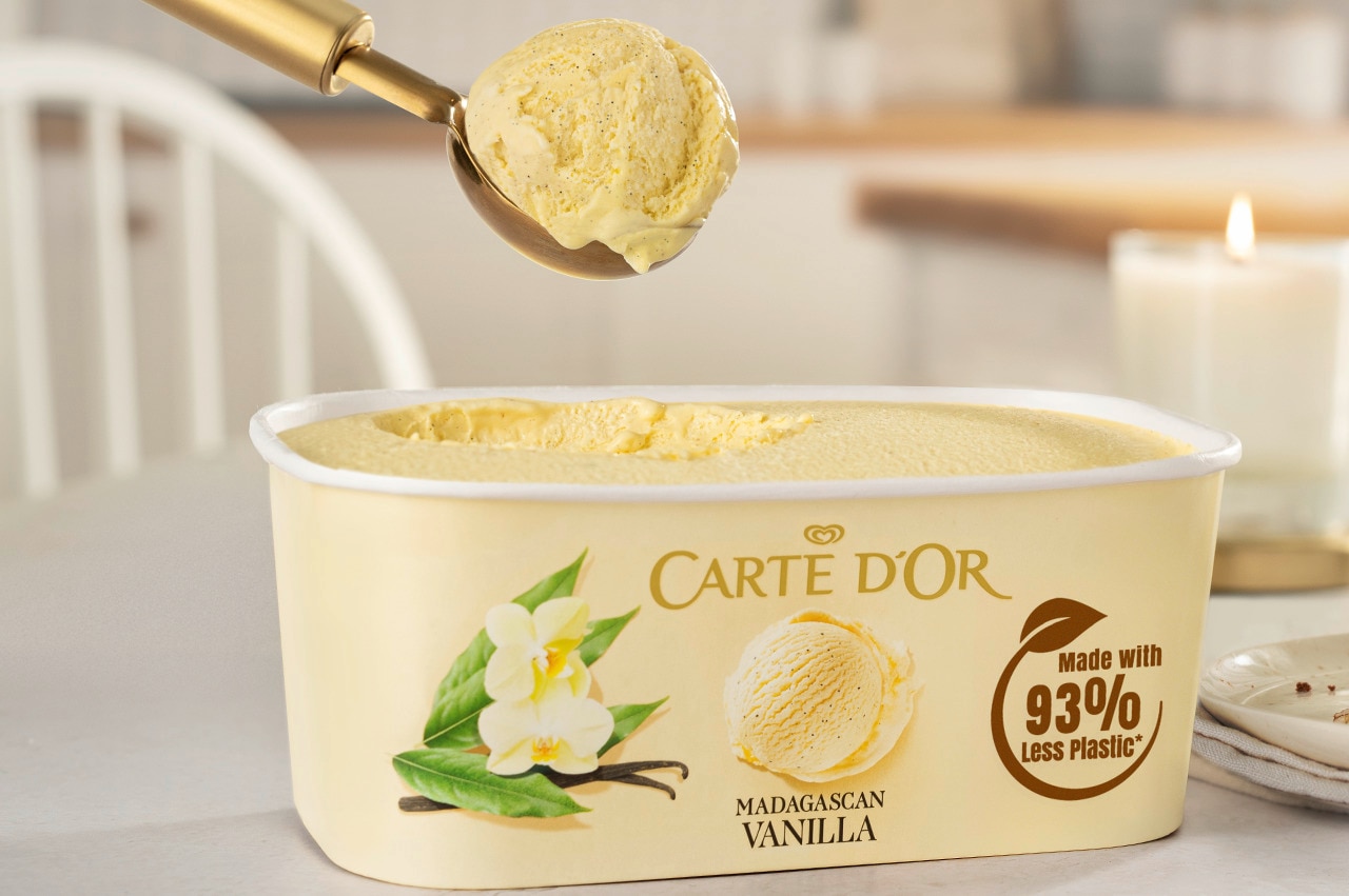 Image of Caret D'or paper tub with recycle logo 