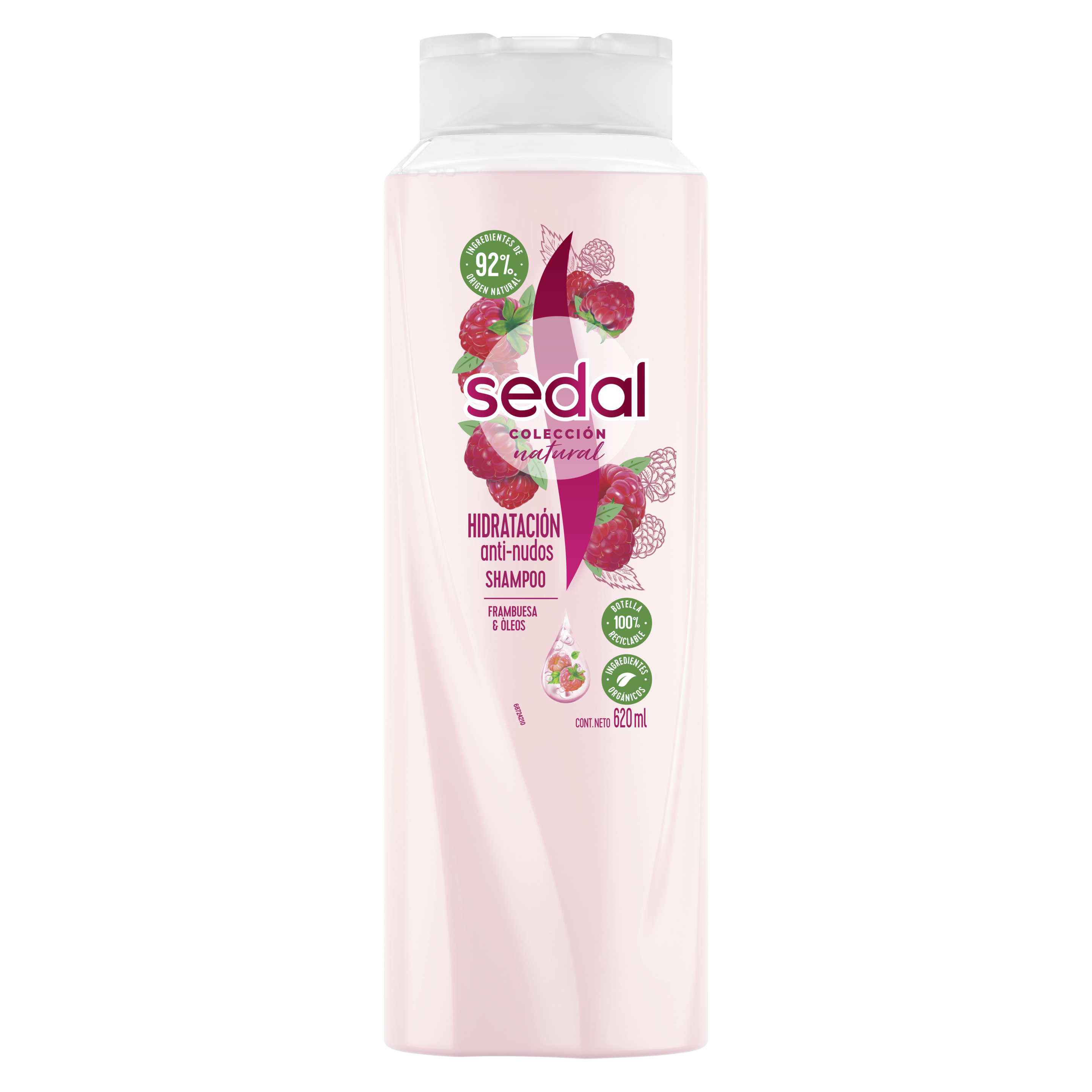 Imagen al frente del paquete Shampoo Sedal Hidratación Anti-Nudos Frambuesa y Óleos  620 ml