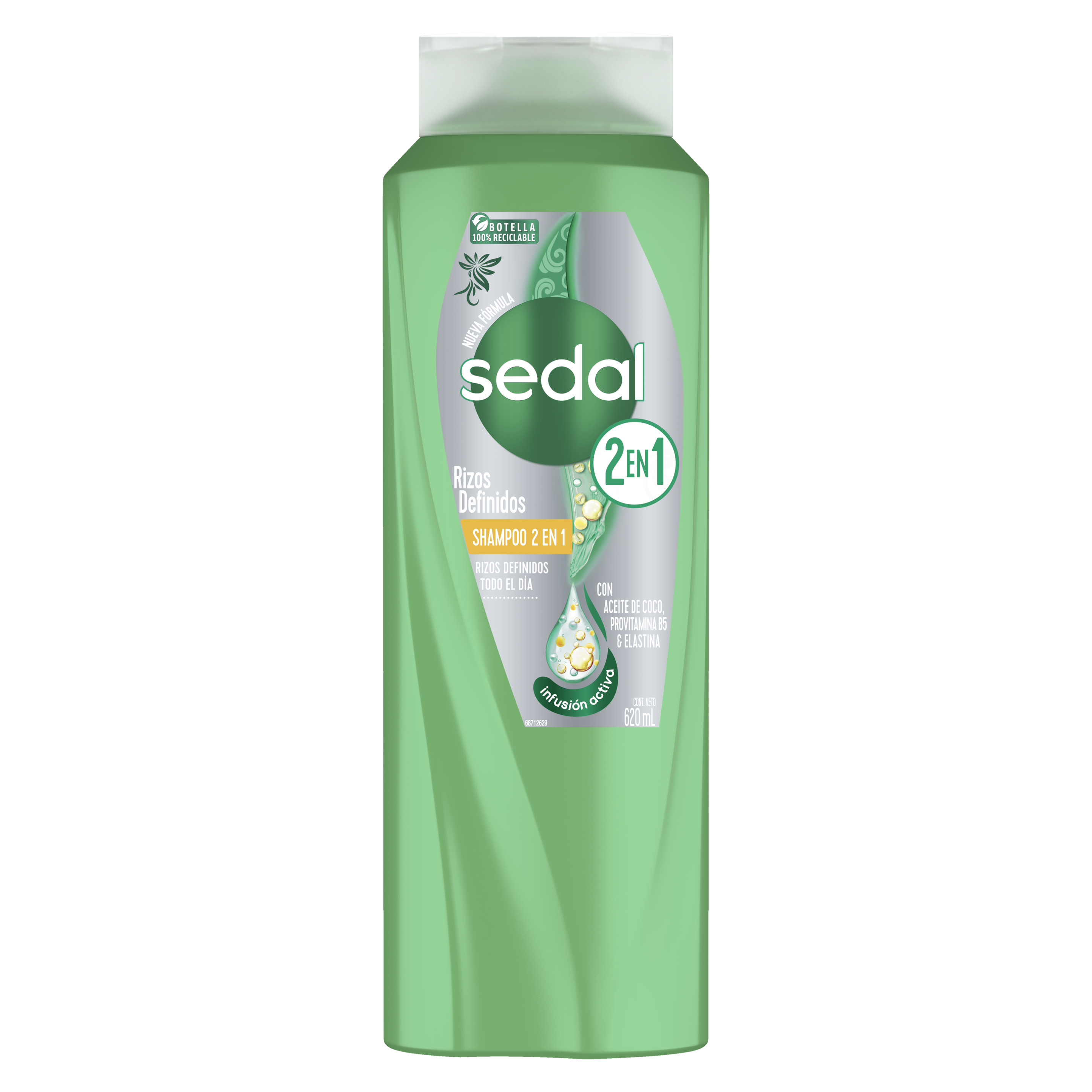 Imagen al frente del paquete Shampoo Sedal Rizos Definidos 2 EN 1 620 ml