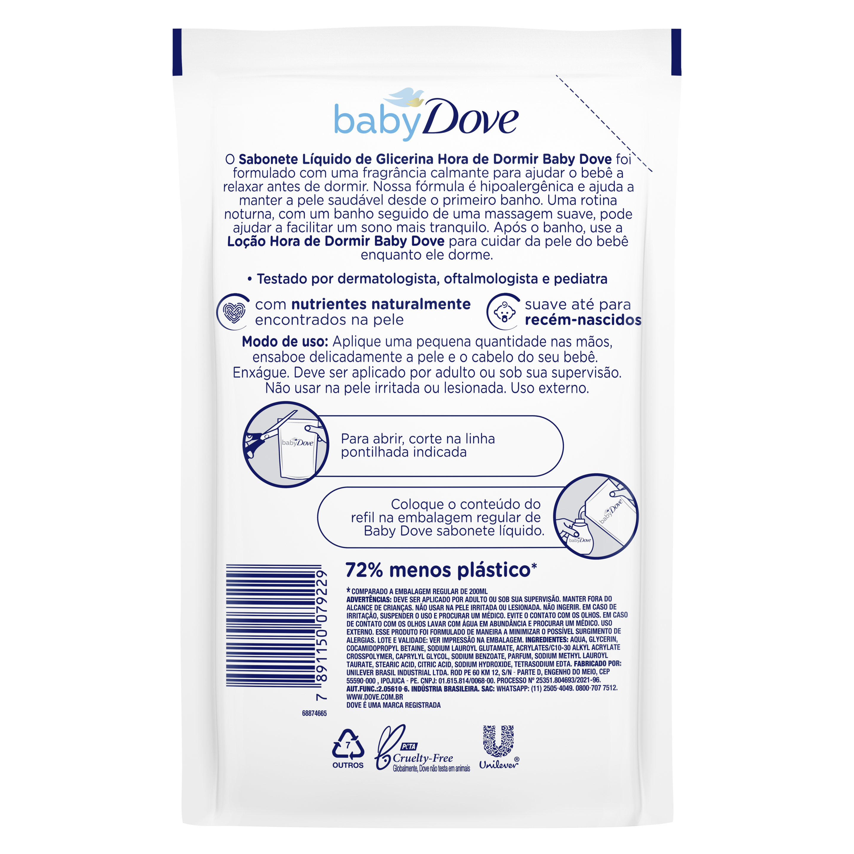 Refil Sabonete Líquido de Glicerina Baby Dove Hora de Dormir