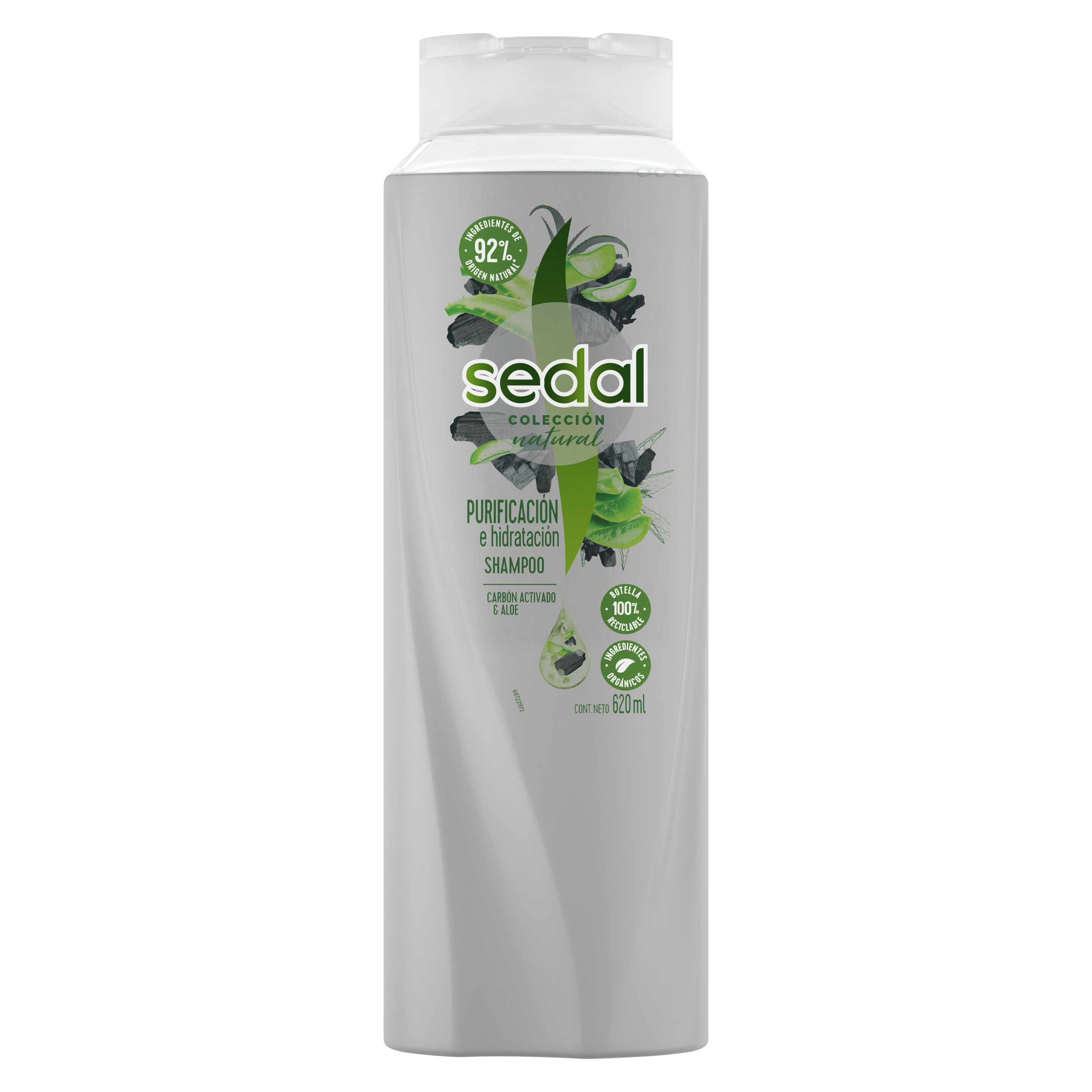 Imagen al frente del paquete Shampoo Sedal Purificación e Hidratación Carbón Activado y Aloe 620 ml