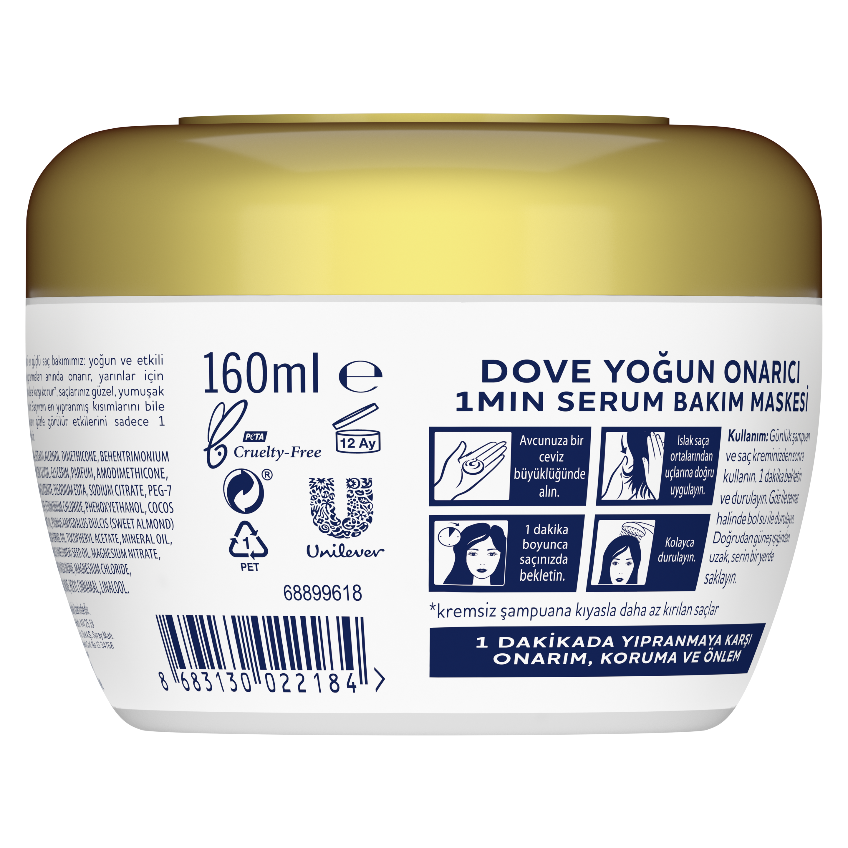 DOVE 1 Minute Serum Saç Bakım Maskesi  Yoğun Onarıcı  160 ml