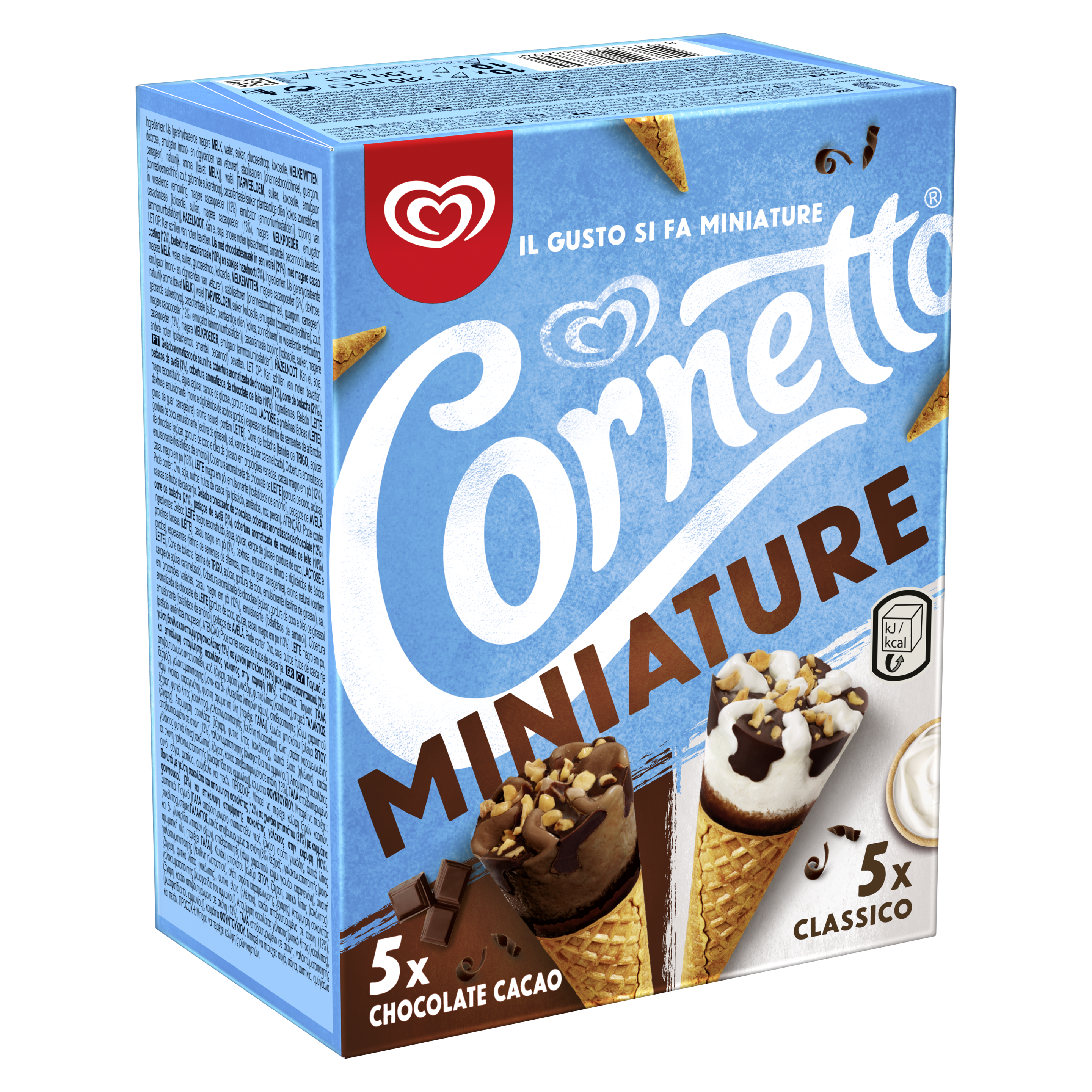 Cornetto Miniature Helado  Mini conos de helado de vainilla y chocolate 28ml x11