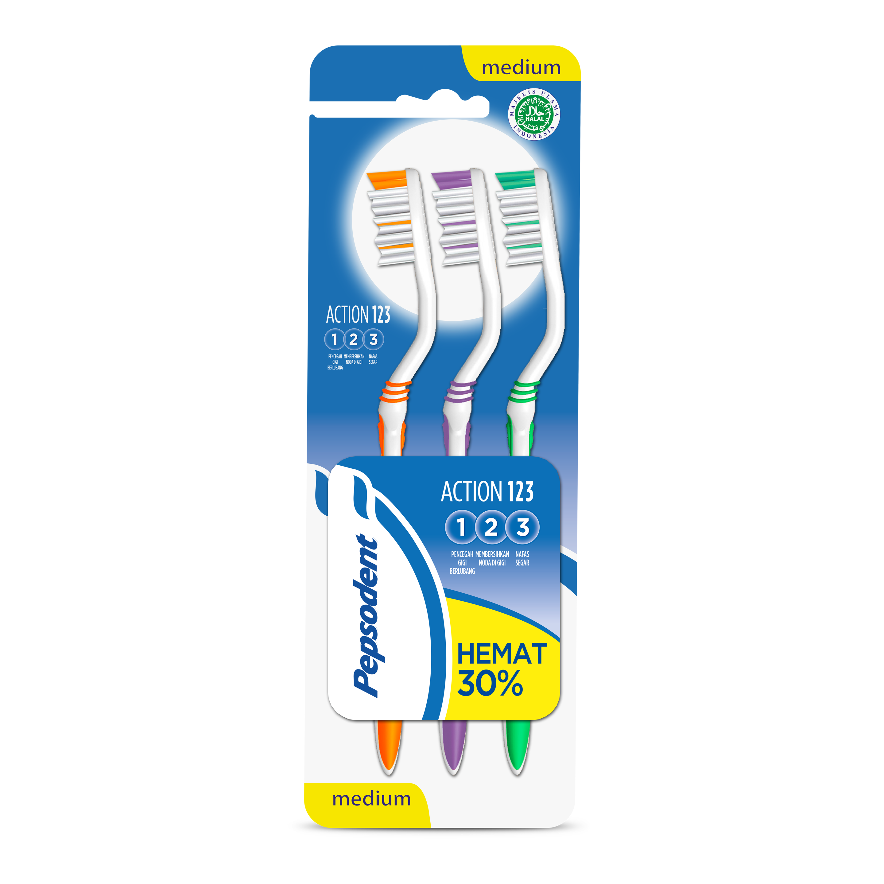 Sikat Gigi Pepsodent Action 123 Medium Multipack isi 3