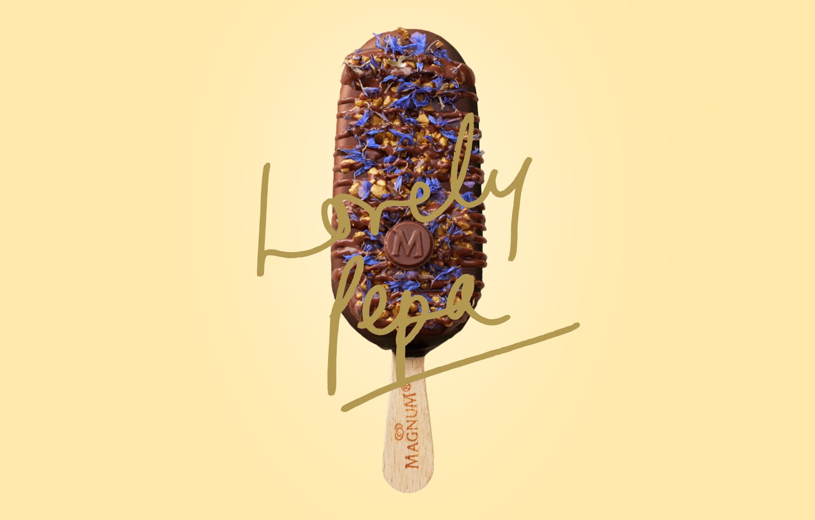 Pepa's Dream Magnum Ice cream covered with chocolate and colorful candies 