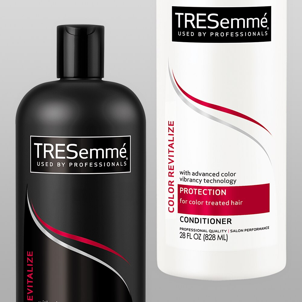 Product shot of TRESemmé Color Revitalize shampoo and conditioner