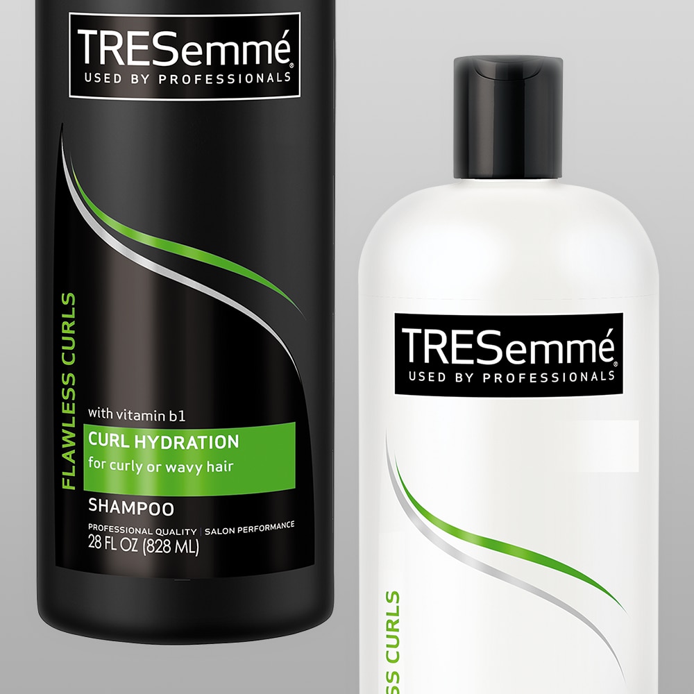 Product shot of the TRESemmé Flawless Curls shampoo and conditioner