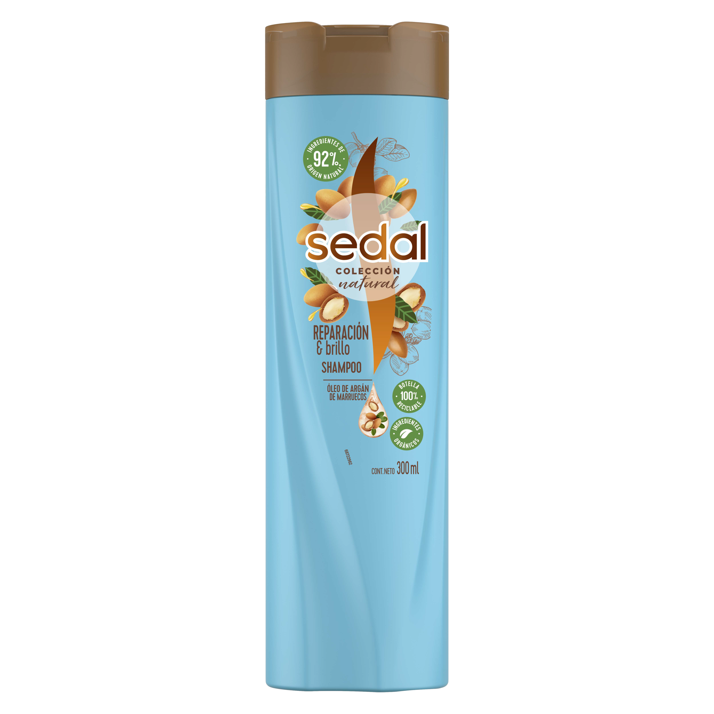 Imagen al frente del paquete Shampoo Sedal Reparación y Brillo Bomba de Argán de Marruecos 300 ml