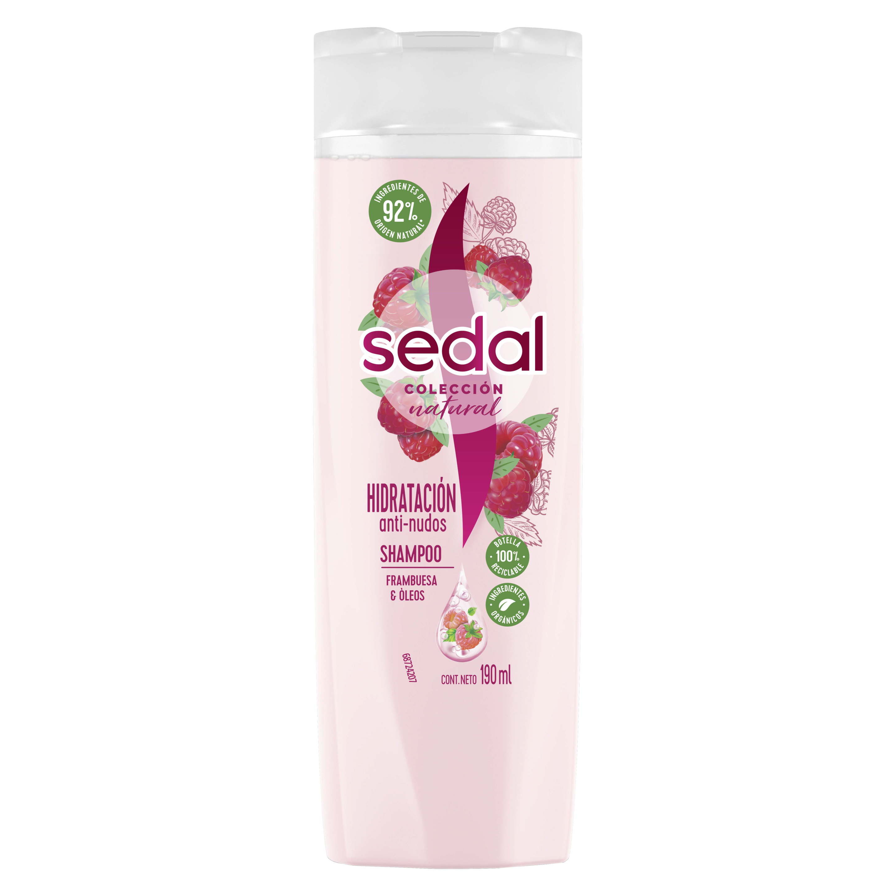 Imagen al frente del paquete Shampoo Sedal Hidratación Anti-Nudos Frambuesa y Óleos  190 ml