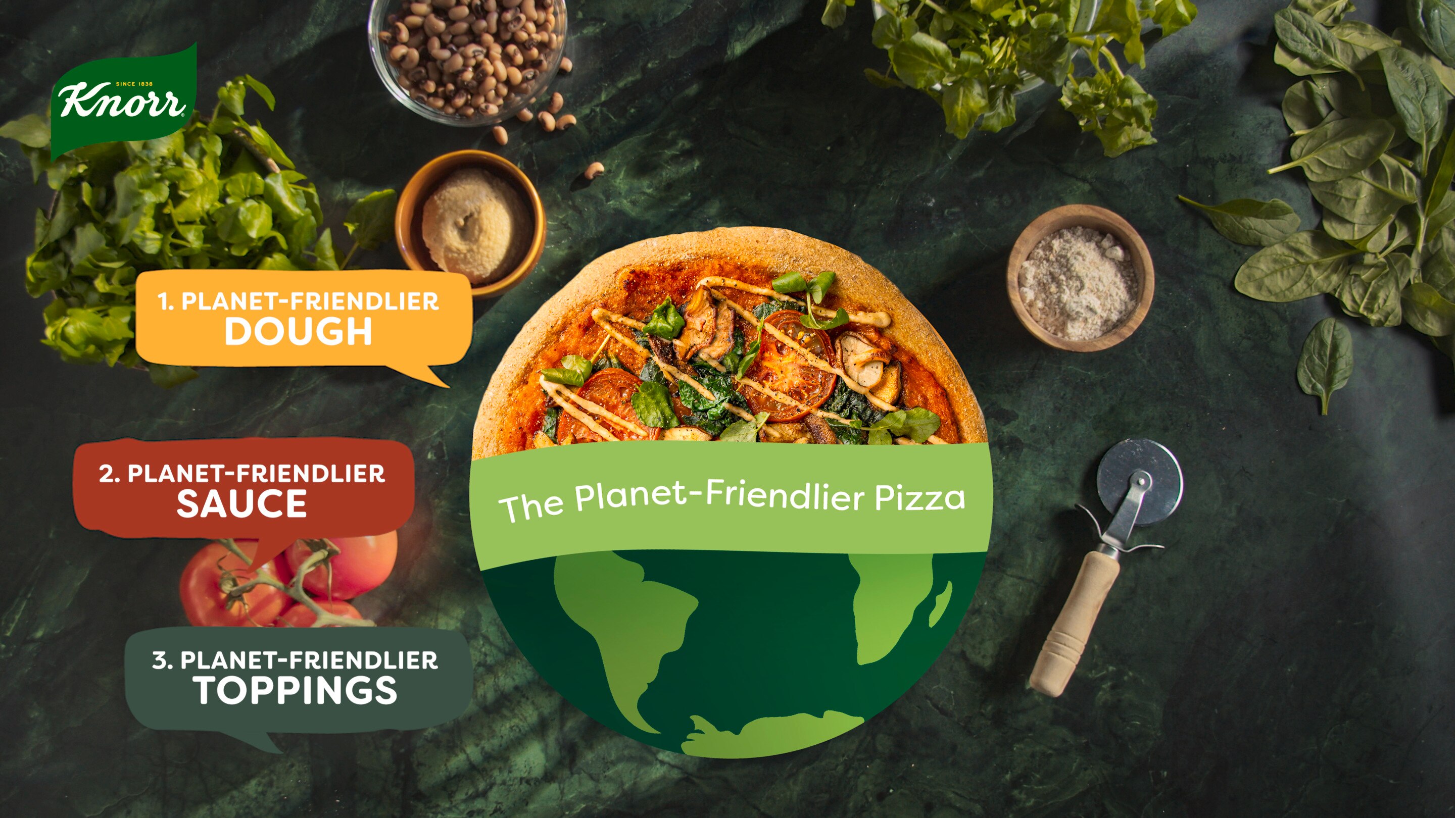 The Planet-Friendlier Pizza. 1. Planet-Friendlier Dough 2. Planet-Friendlier Sauce 3. Planet-Friendlier Toppings