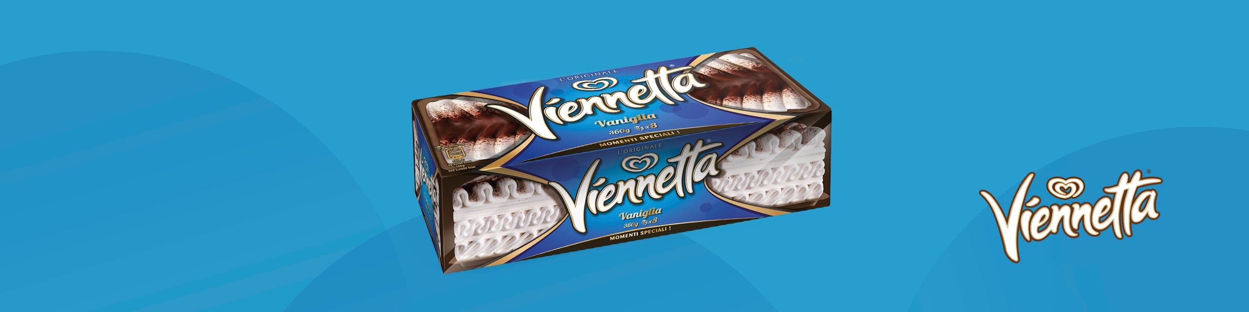 A Vienetta Packshot in front of a blue background