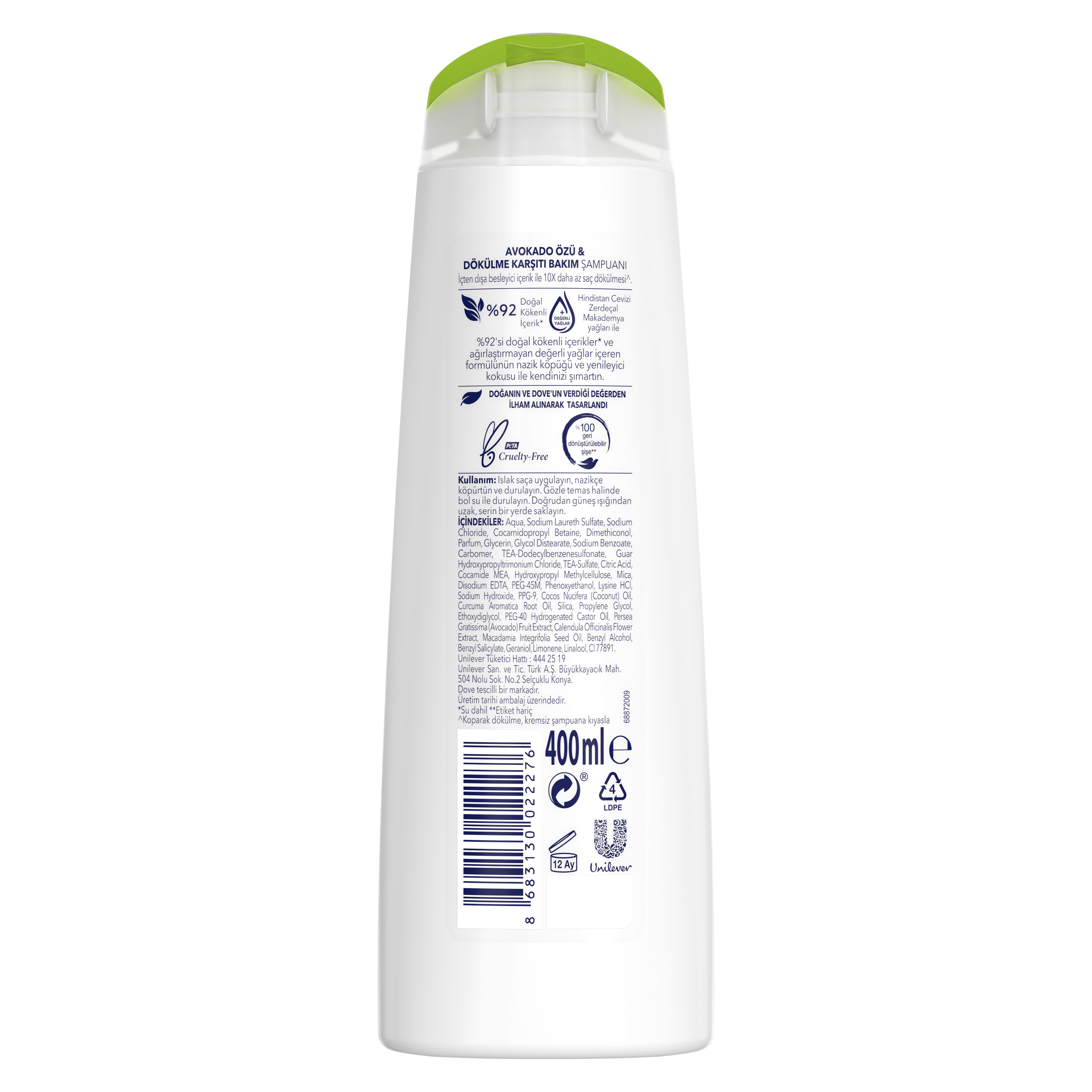 Dove  Saç Bakım Şampuanı  Avokado Özü Dökülme Karşıtı Bakım 400 ml