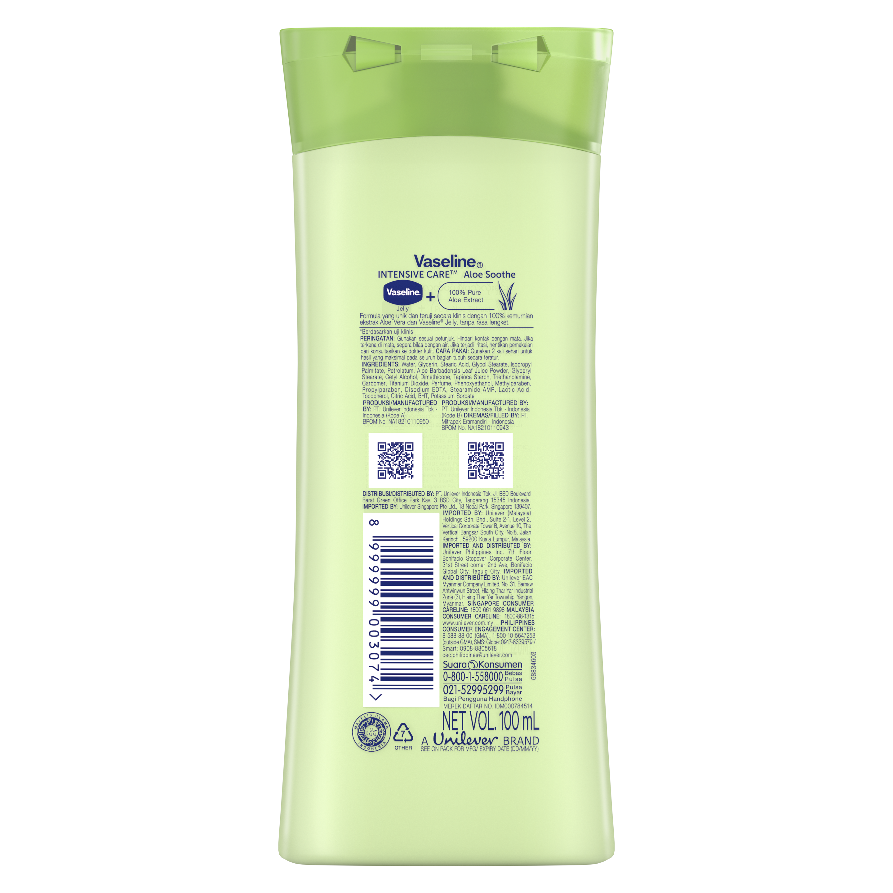 Vaseline® Intensive Care™ Aloe Soothe Lotion 100ml back of pack