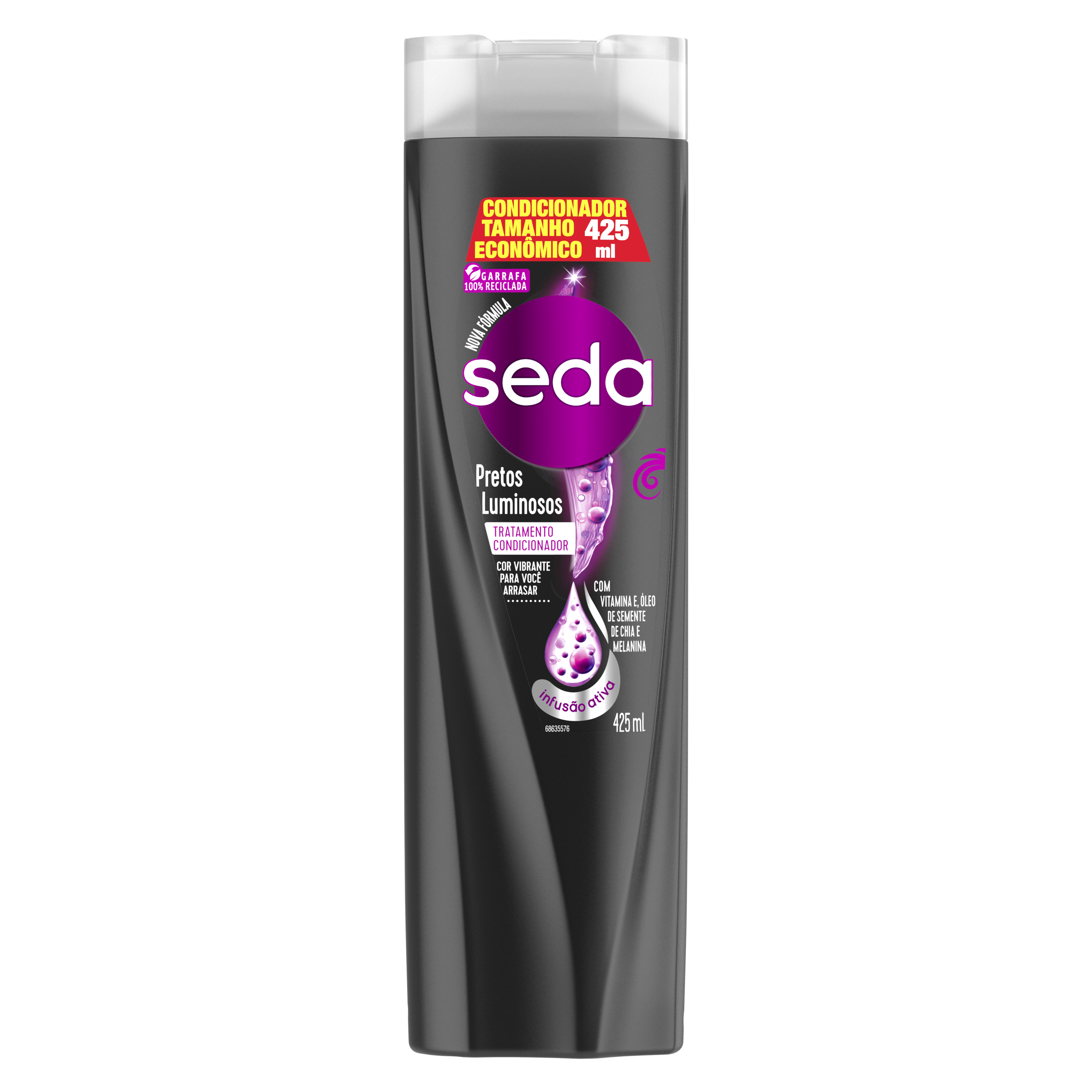 Uma imagem frontal da embalagem de Condicionador Pretos Luminosos 425ml