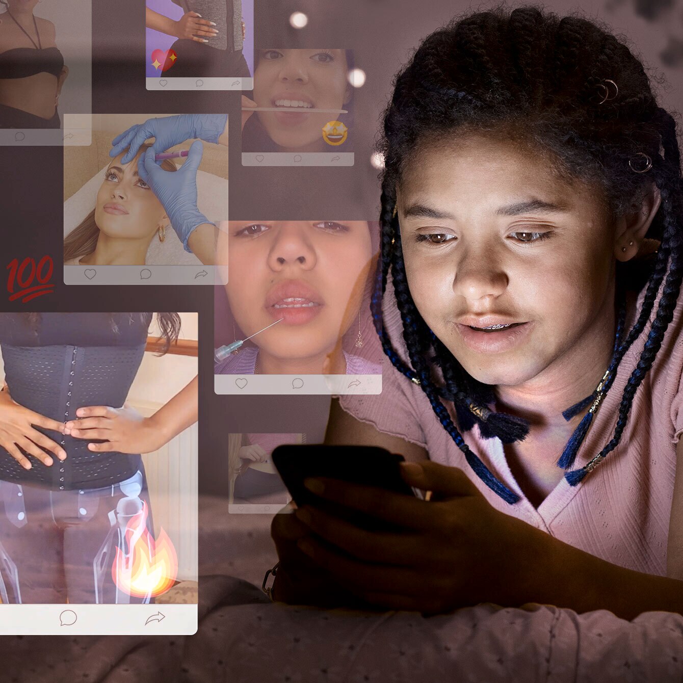 Girl scrolling on social media on her phone