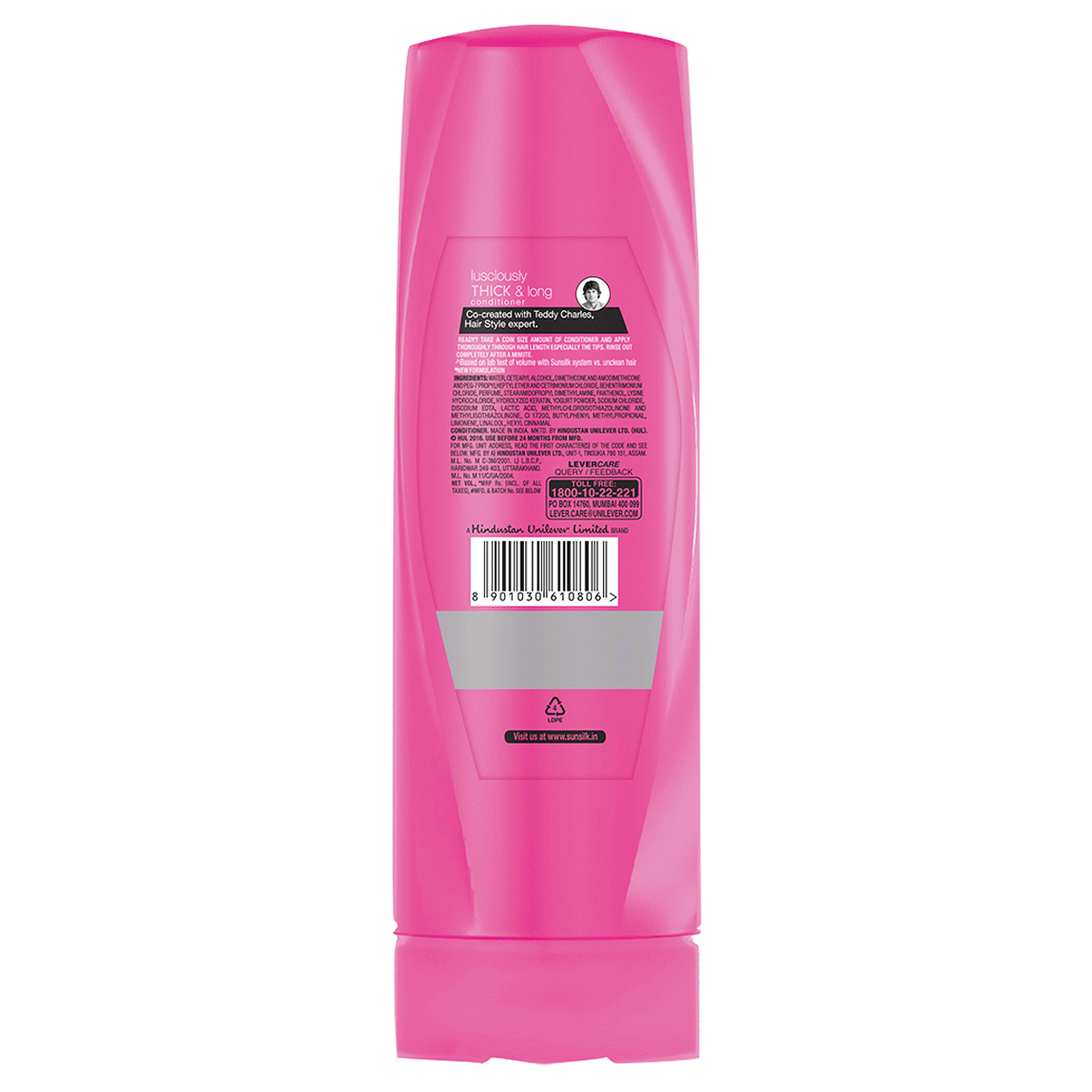 A bottle of Lusciously Thick & Long Conditioner 180ml back of pack image