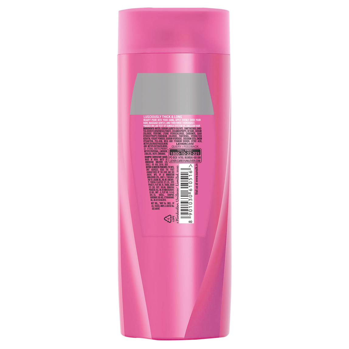 A bottle of Lusciously Thick & Long Shampoo 80ml back of pack image