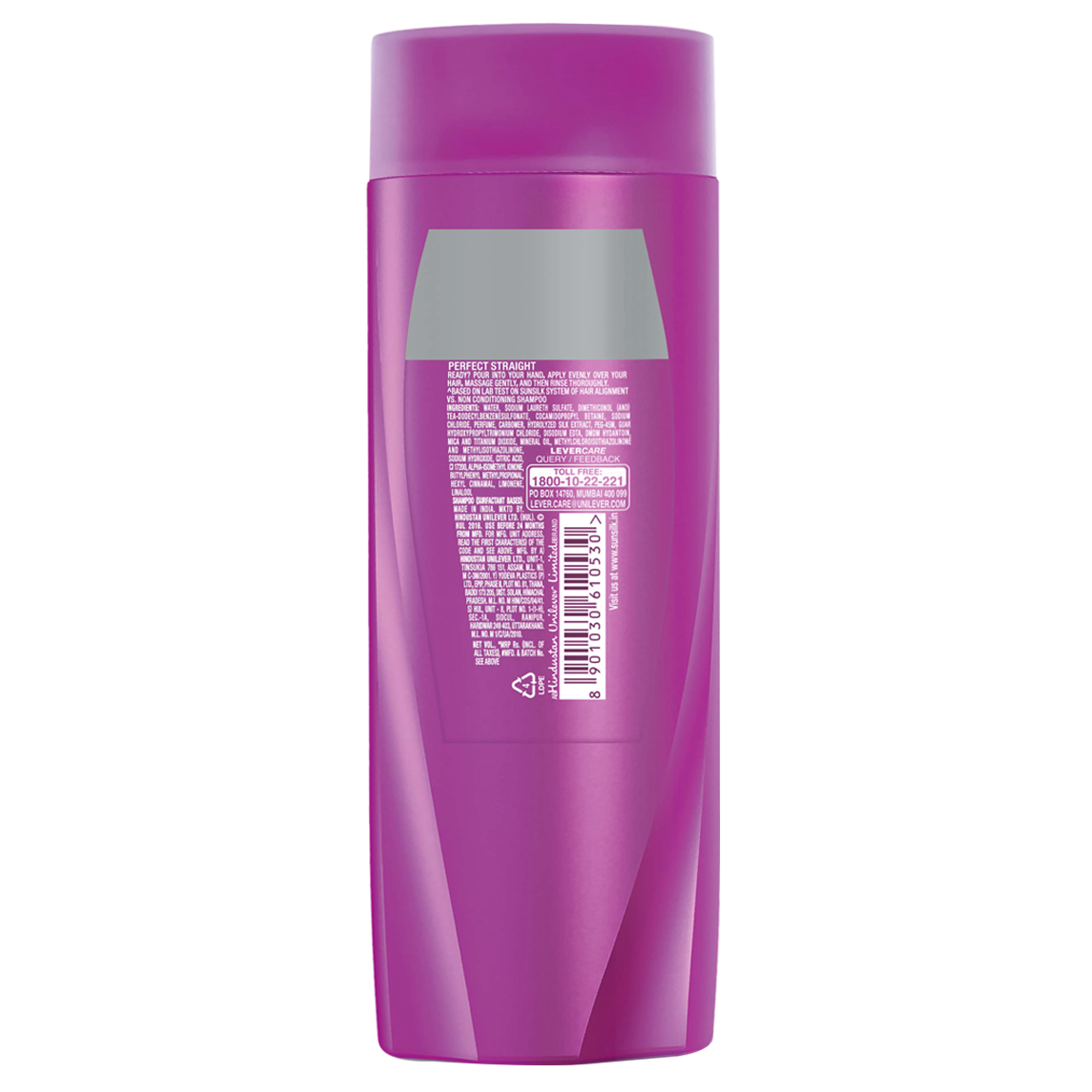 A bottle of Perfect Straight Shampoo 80ml back of pack image