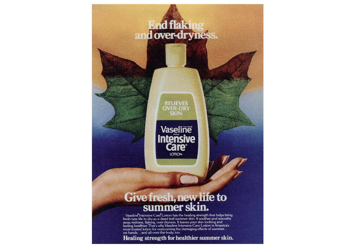 A vintage ad from 1970s of Vaseline's Lotions