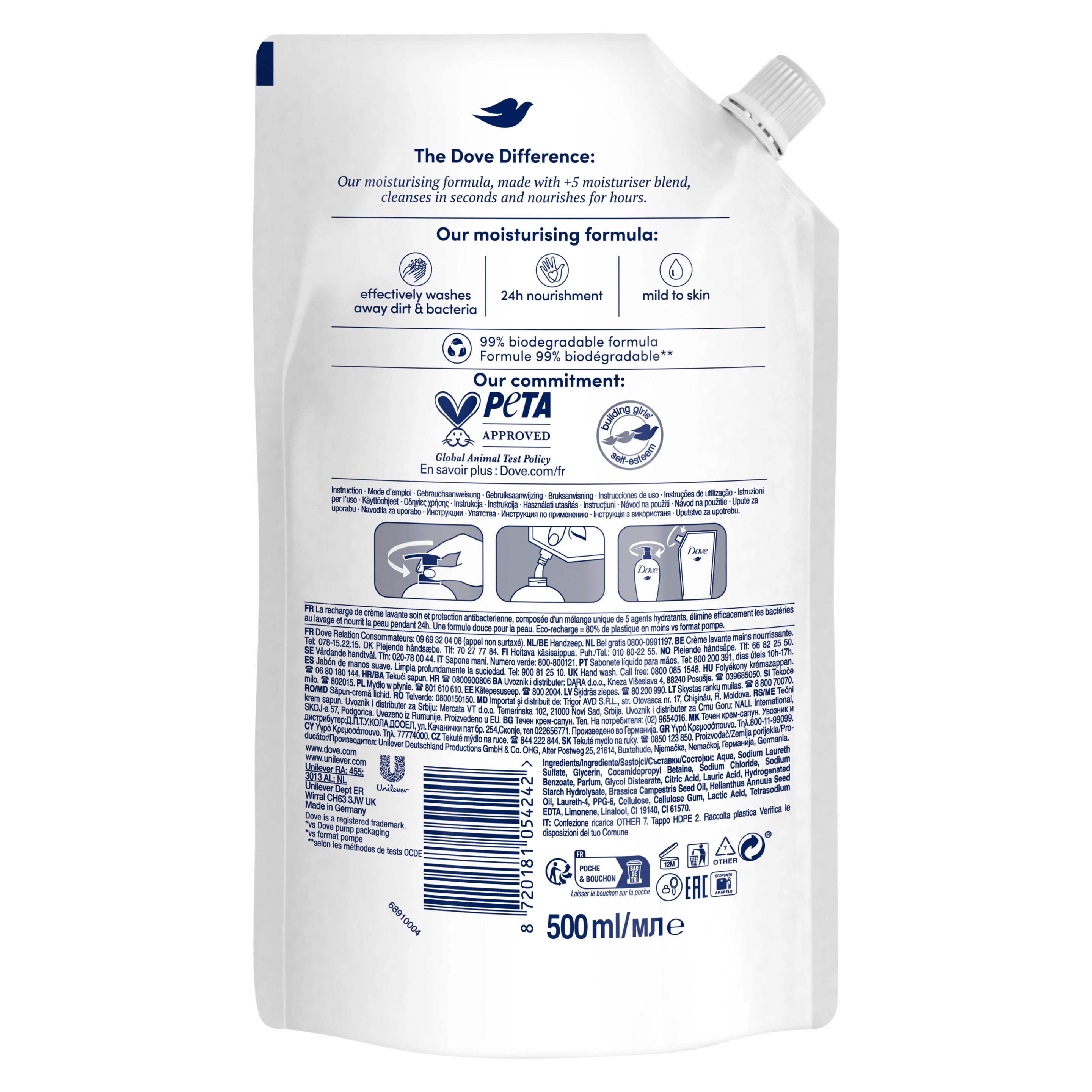 Dove Detergente Cremoso Care & Protect Pouch 500ml