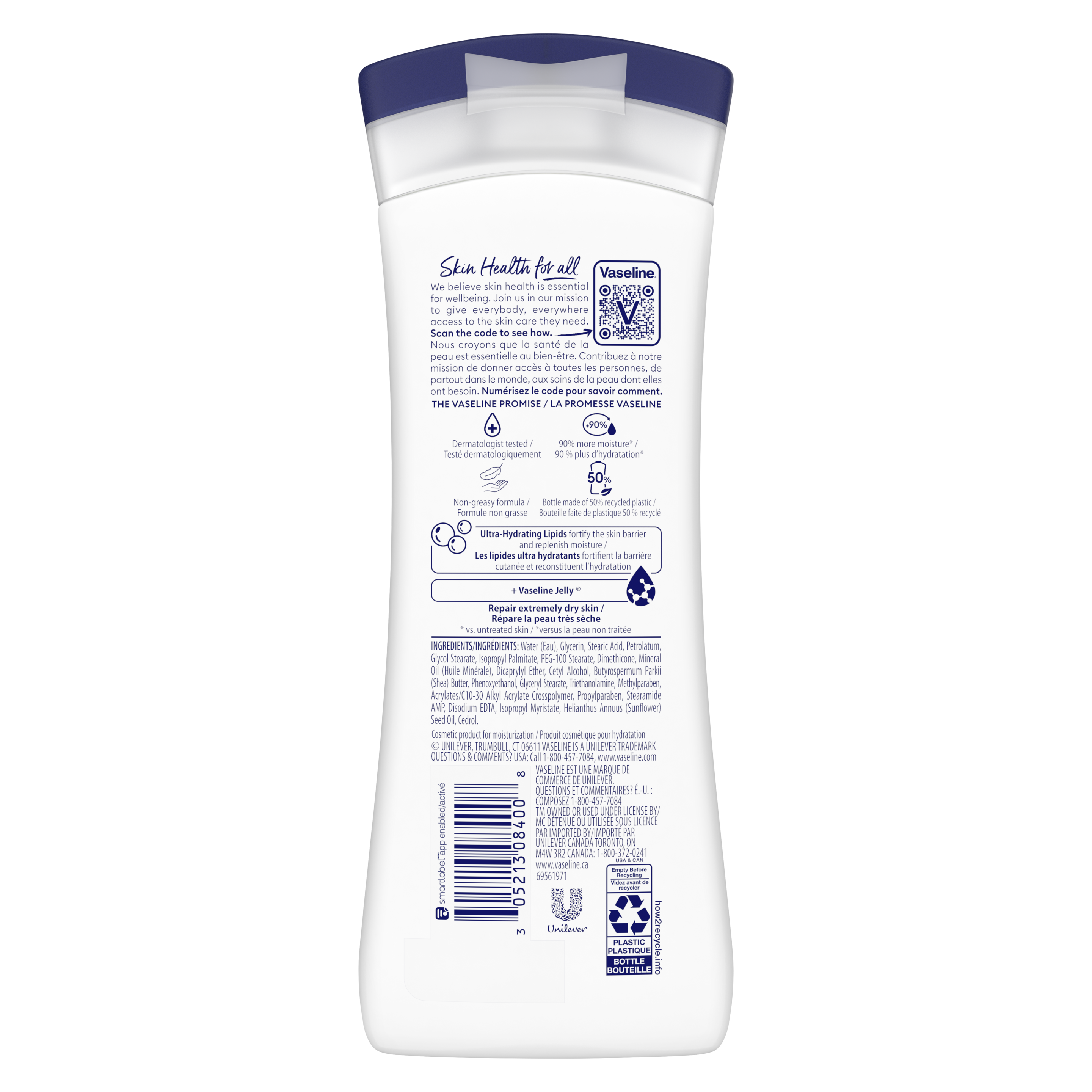 Vaseline® Intensive Care™ Advanced Repair Unscented Lotion back of pack