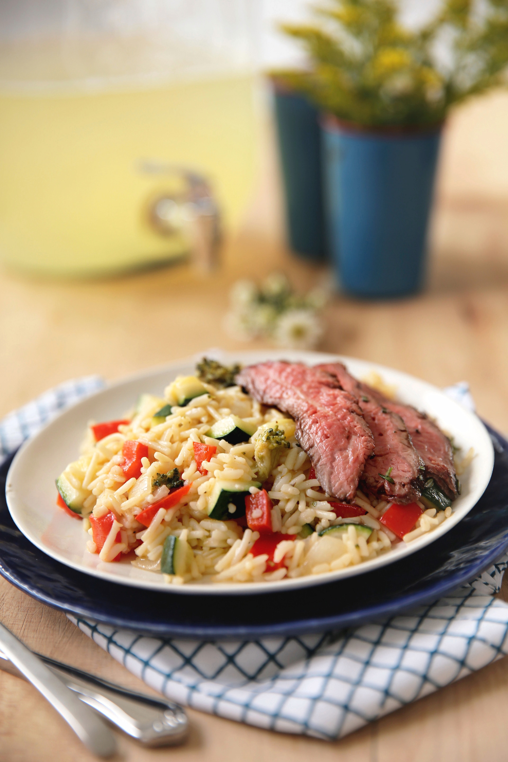 Grilled Steak and Summer Vegetable Rice