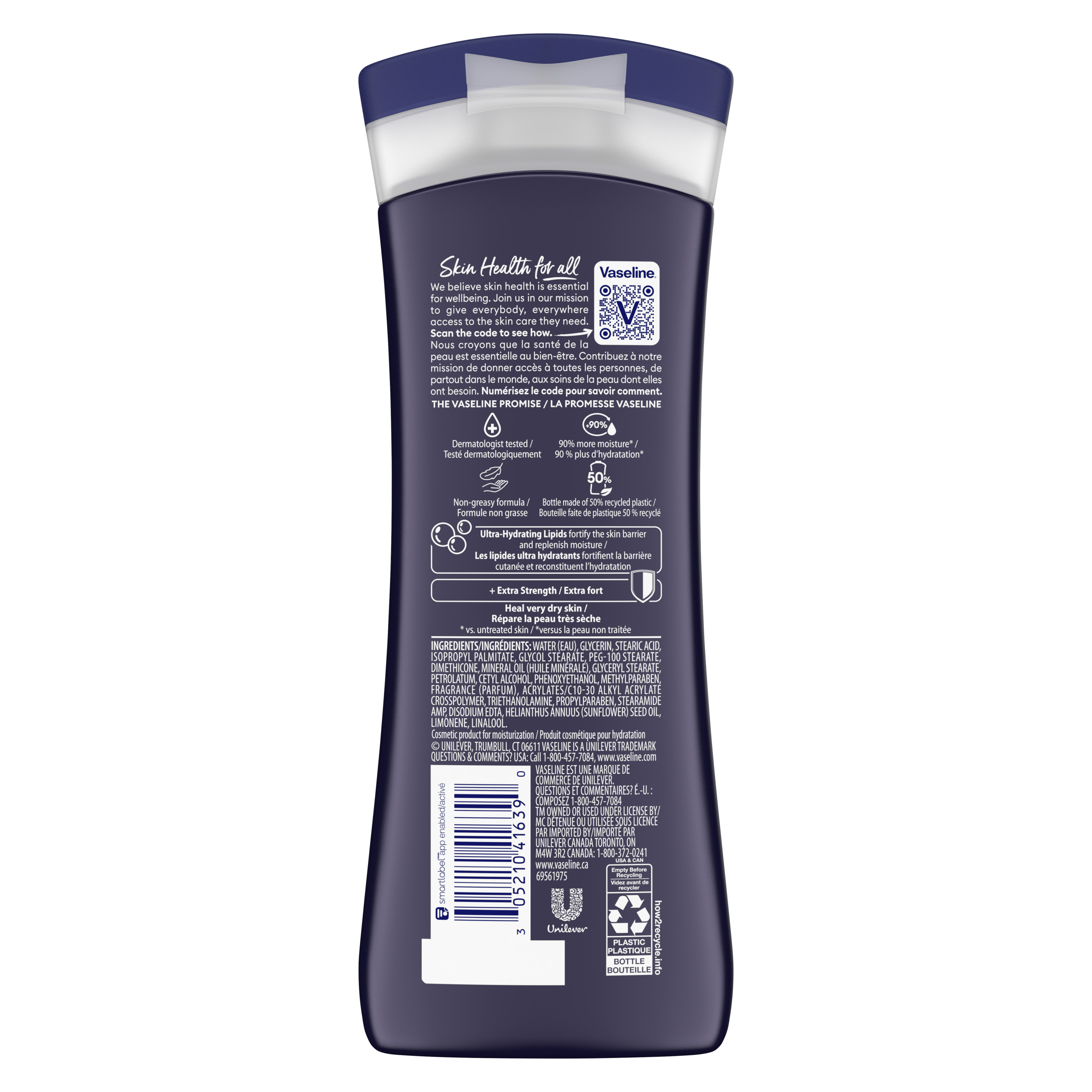 Vaseline® Men Healing Moisture Extra Strength Lotion back of pack