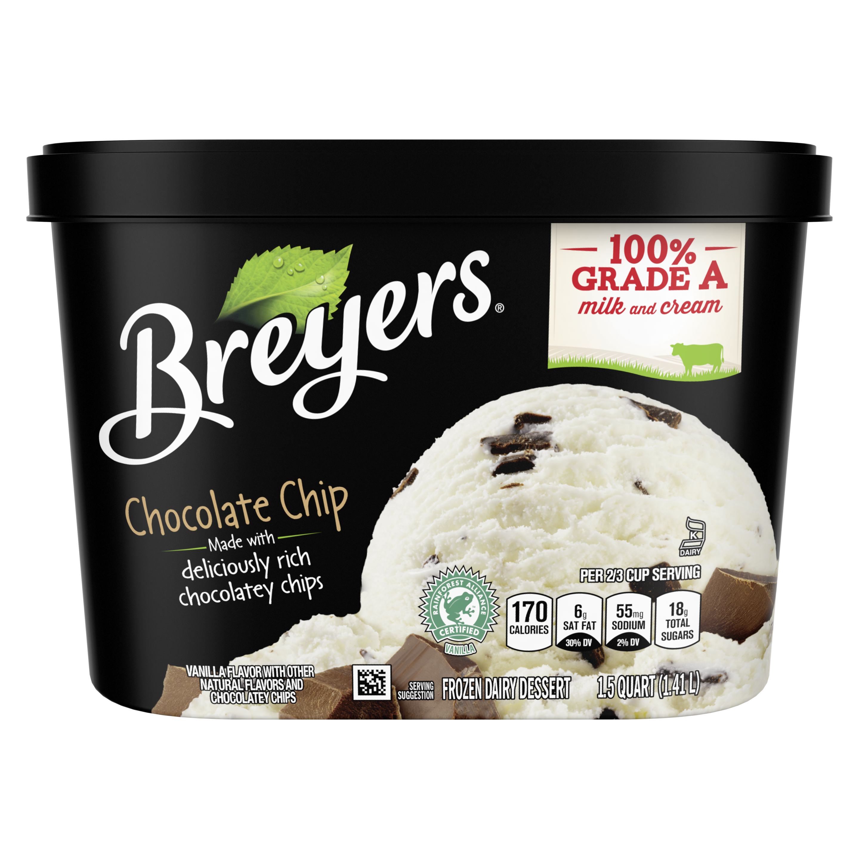 Un envase de 48 onzas de Breyers® Chocolate Chip en la parte frontal del paquete packshot