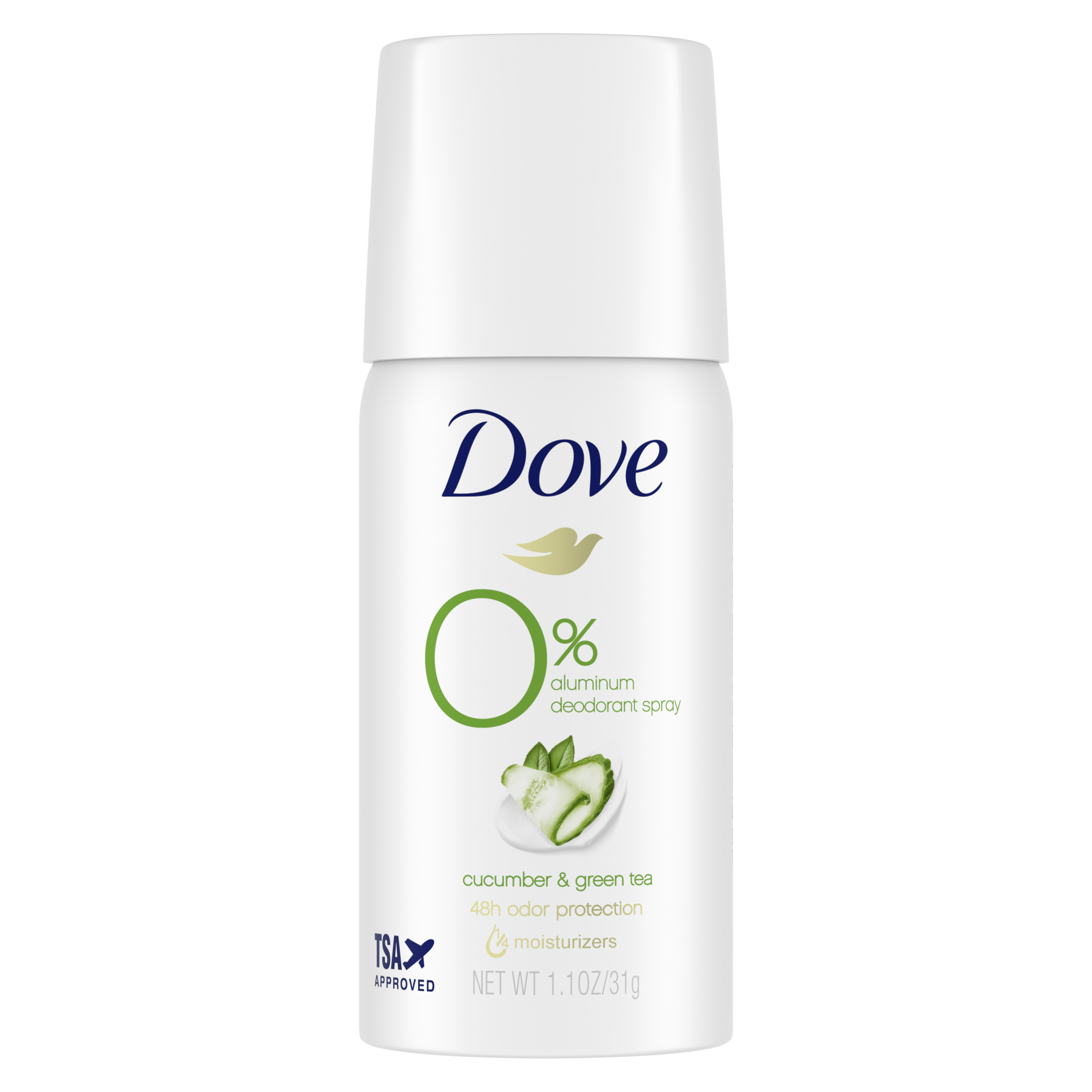 Dove 0% Aluminum Travel Size Deodorant Spray Cucumber & Green Tea