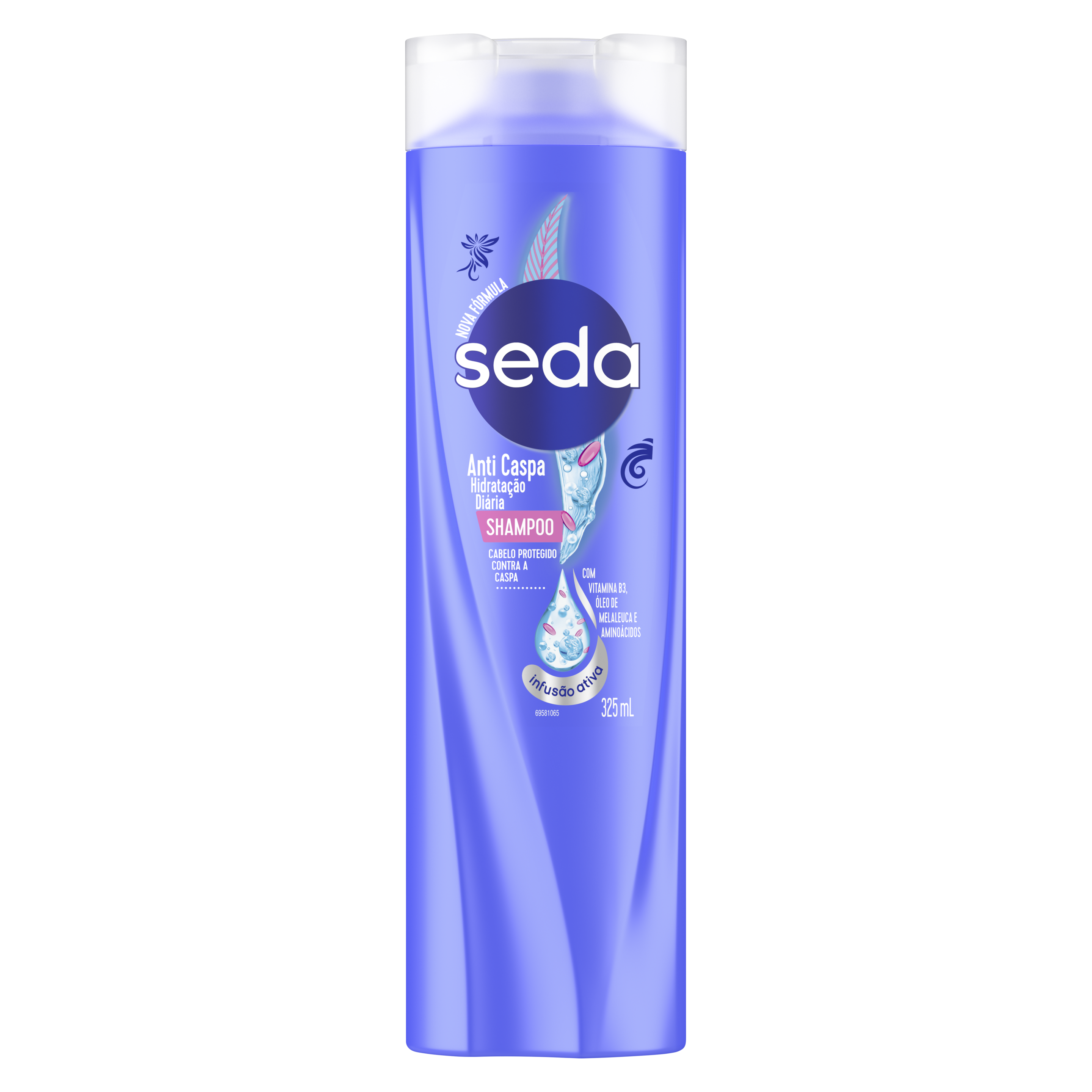Uma imagem frontal da embalagem de Shampoo Seda Anticaspa 325ml