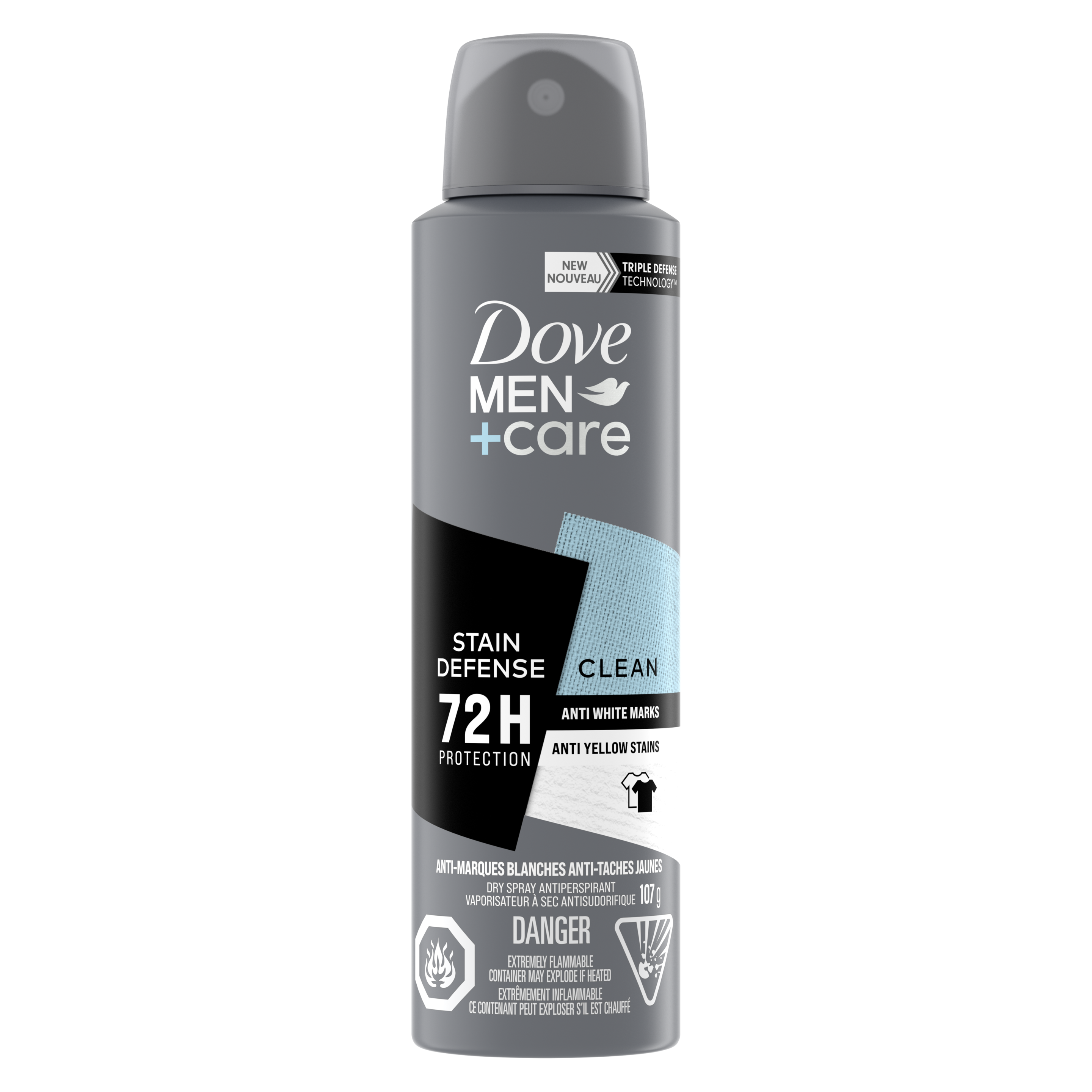 Men+Care Stain Defense Clean Dry Spray Antiperspirant 107g Front
