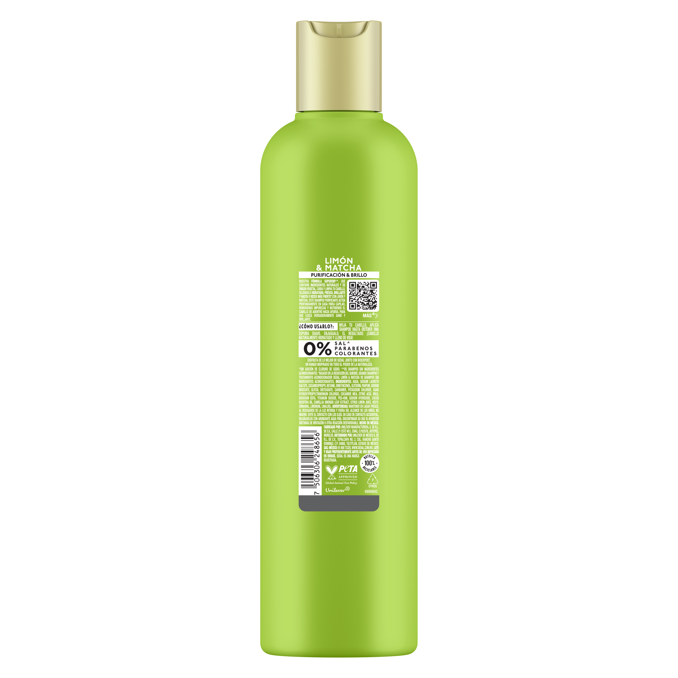 Shampoo Sedal Sin Sal Ni Parabenos Limón y Matcha 370 ml