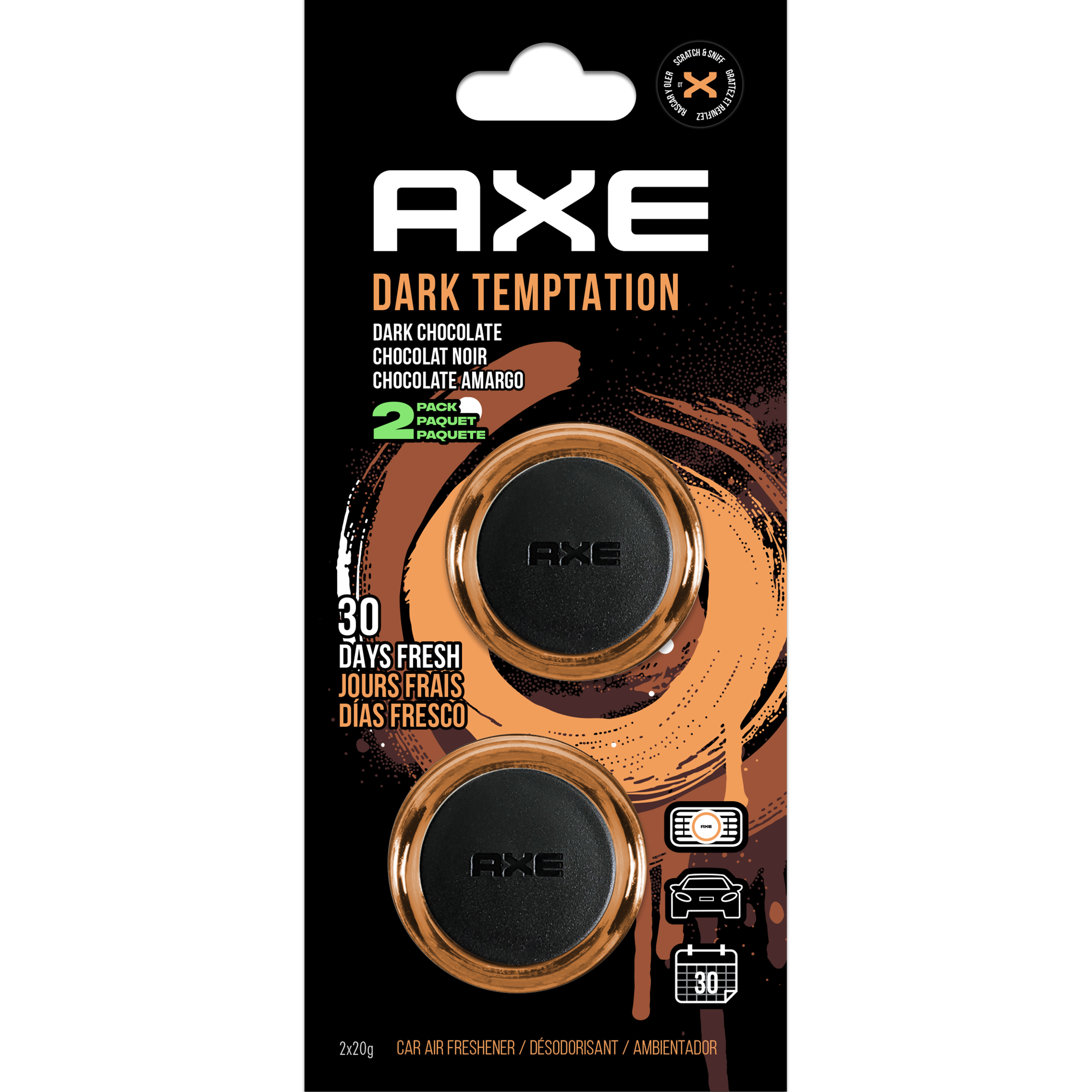 AXE Dark Temptation Mini Vent Car Air Freshener, 2 pack